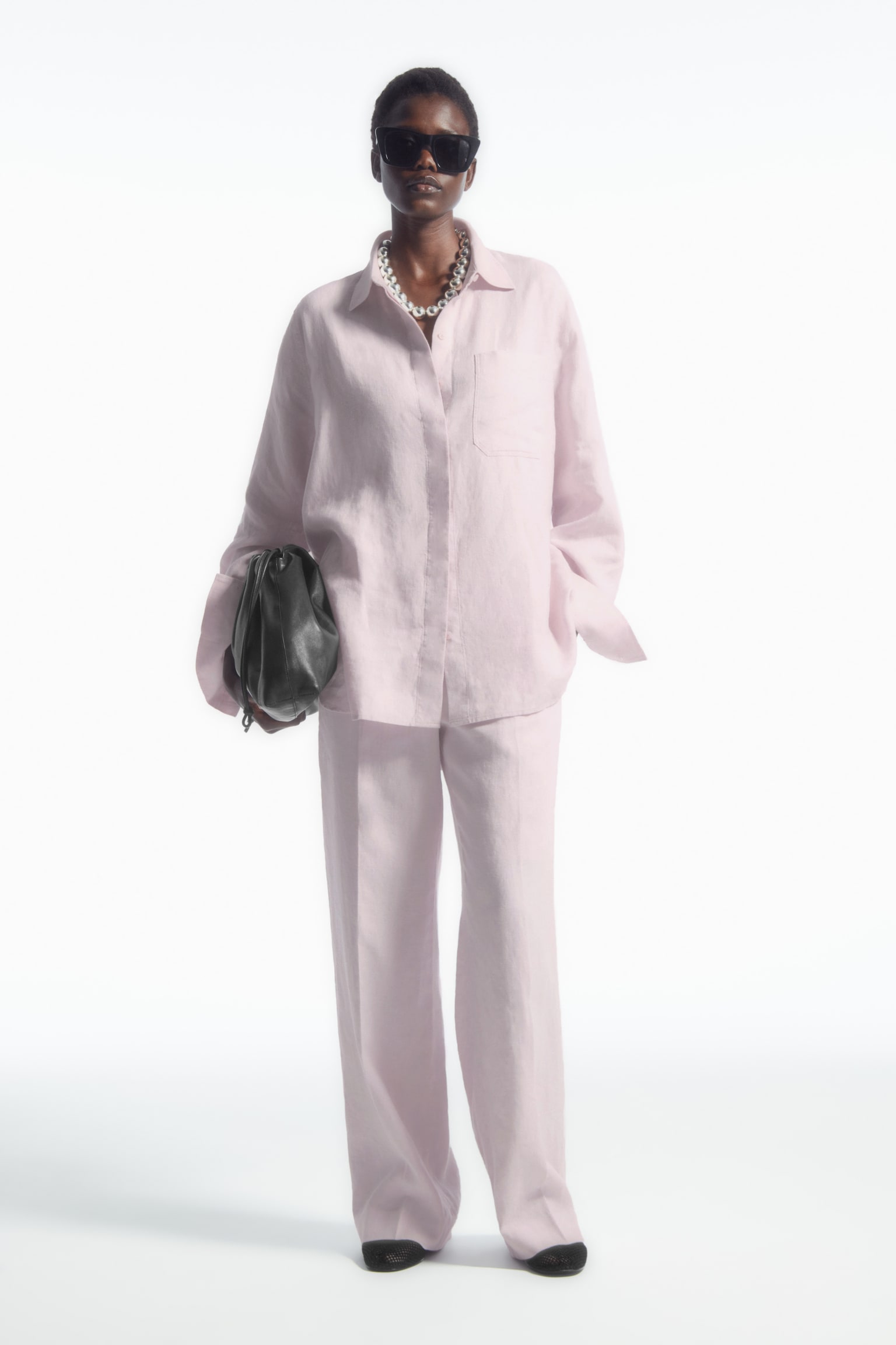 STRAIGHT-LEG TAILORED LINEN TROUSERS - LILAC/BLACK/WHITE - 1