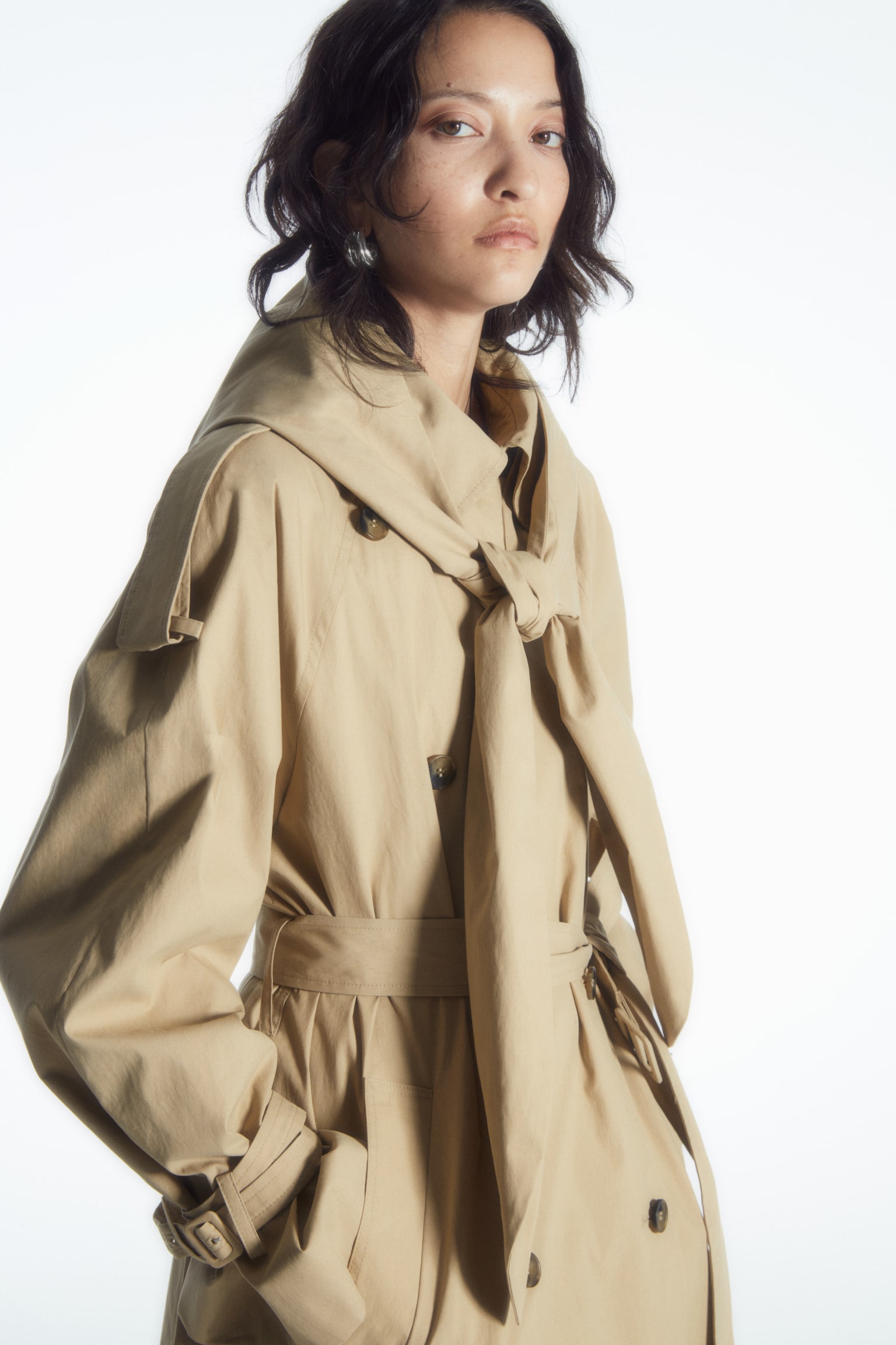 HOODED TRENCH COAT - BEIGE - 1