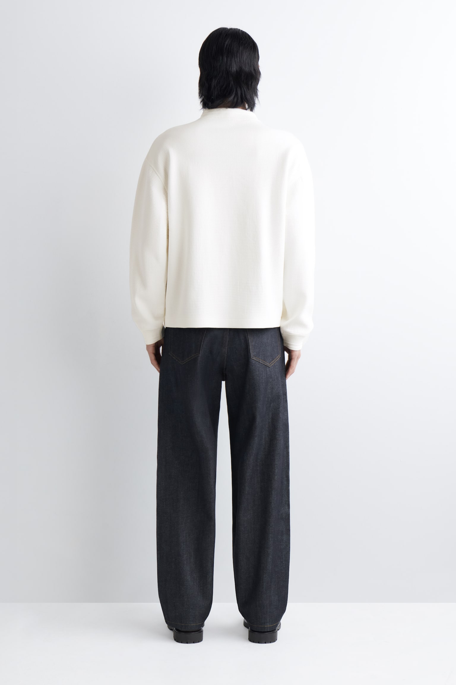 ΦΟΥΤΕΡ V-NECK ΑΠΟ ΒΑΜΒΑΚΙ WAFFLE - WHITE - 7