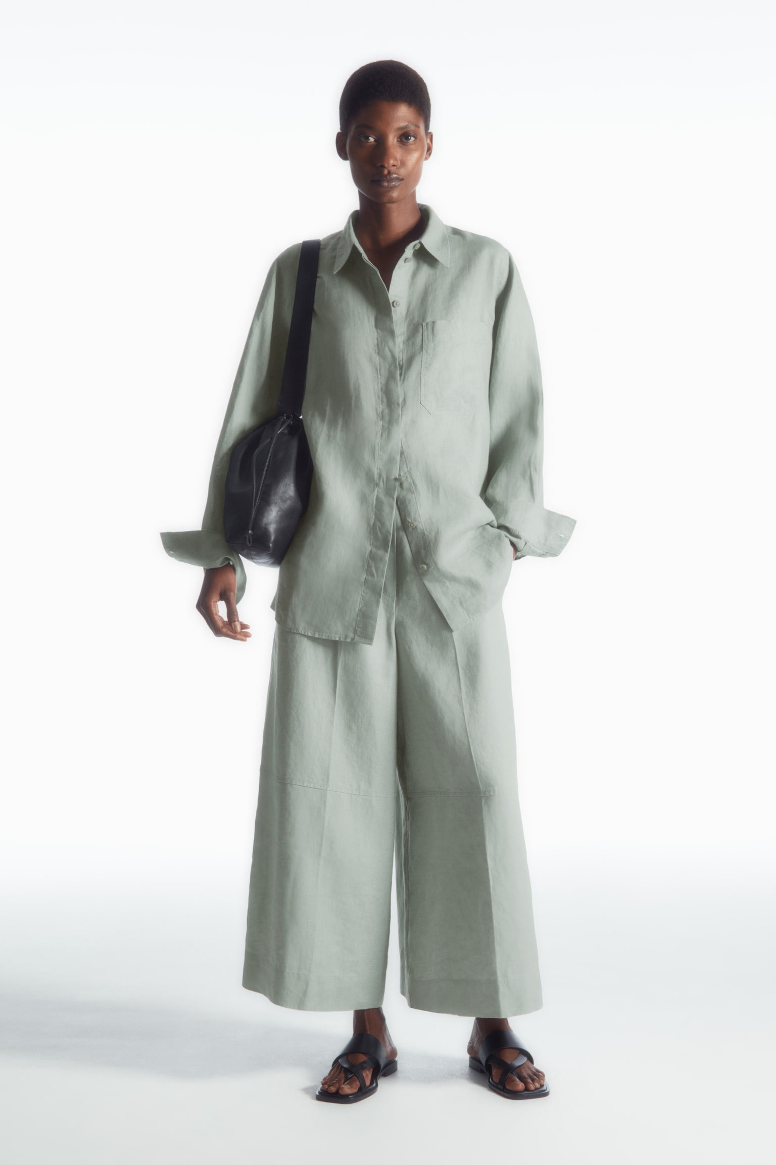 OVERSIZED LINEN SHIRT - GREEN/WHITE - 6