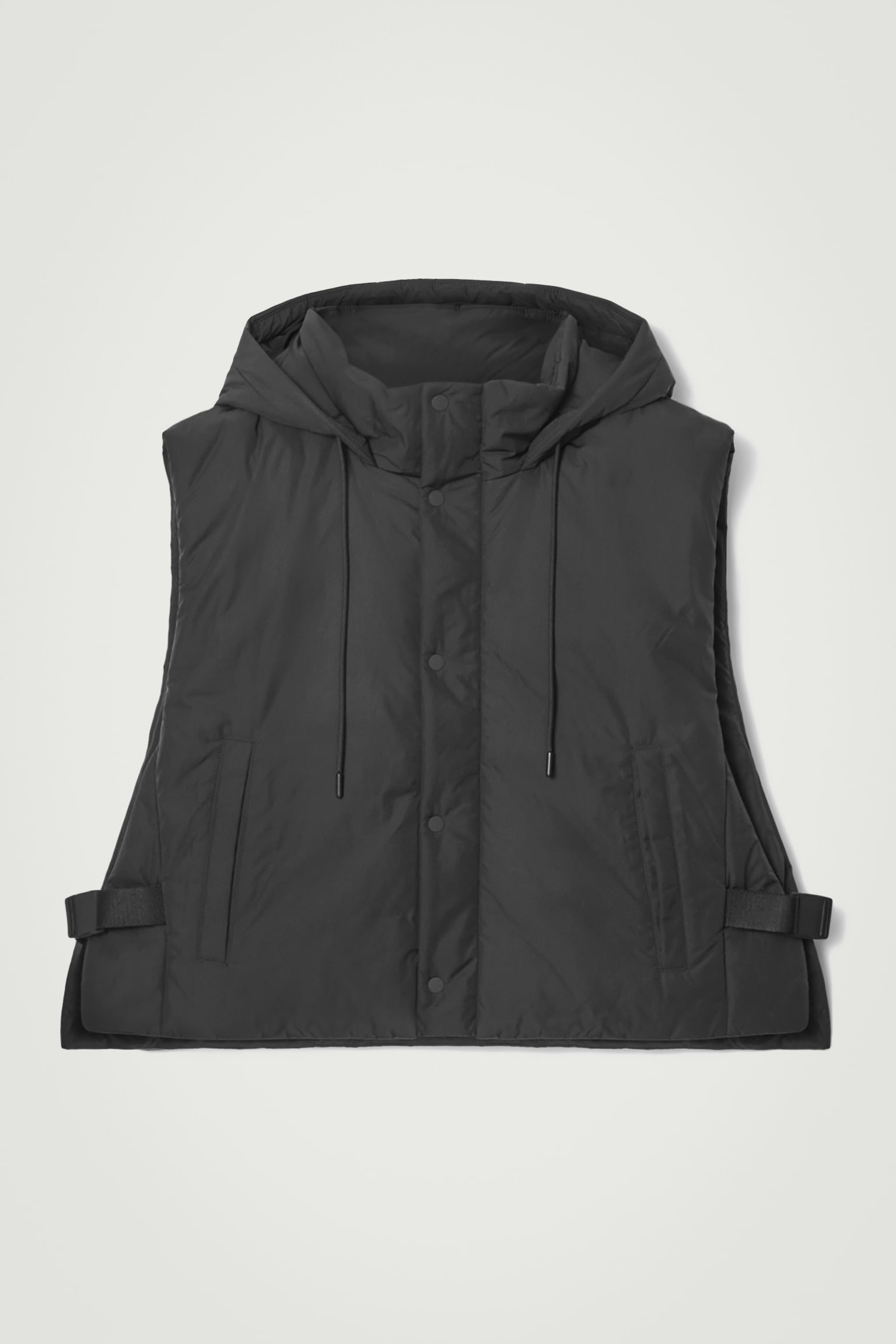 BUCKLED-SIDE PADDED HOODED GILET - BLACK - 2