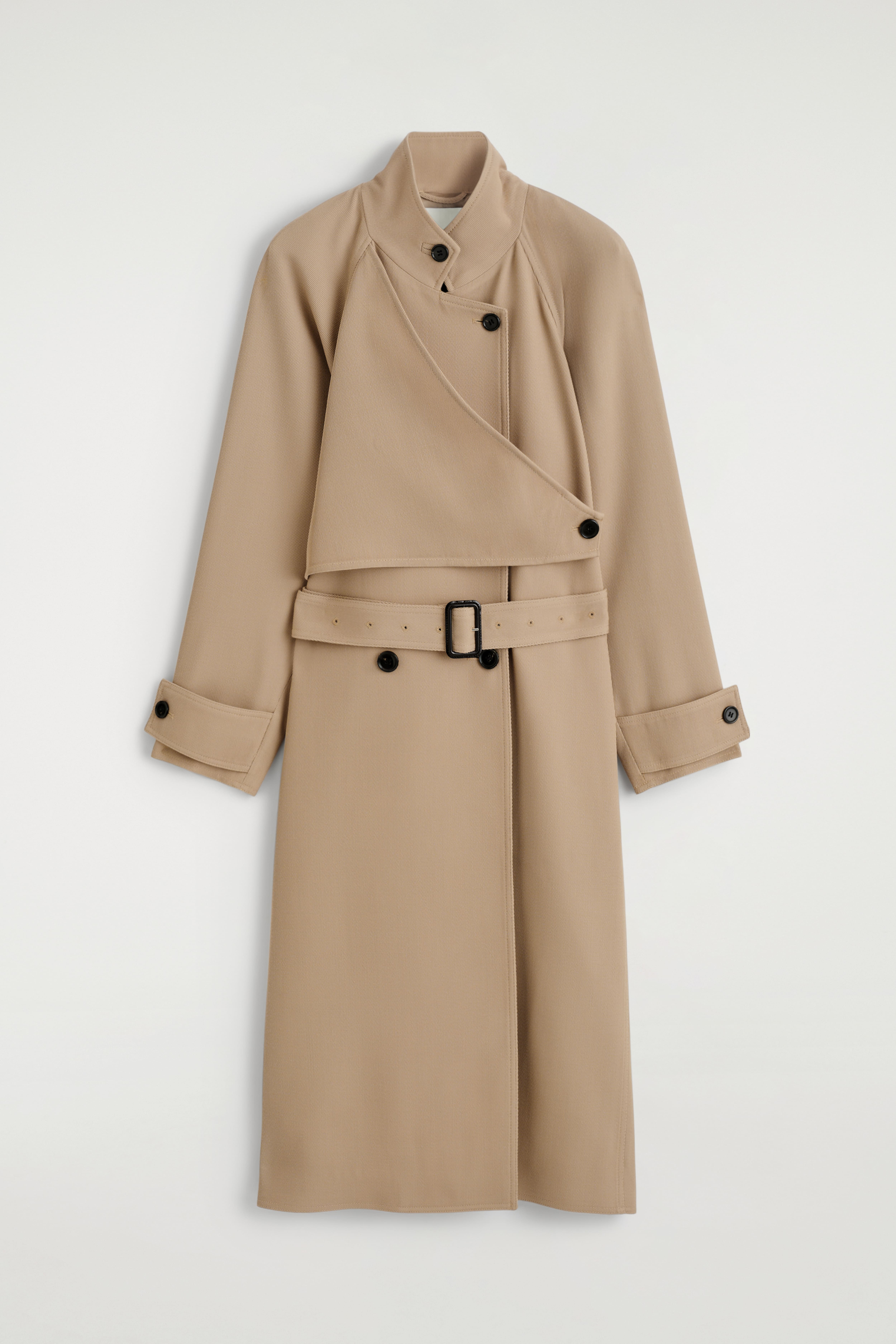Trenchcoat van wol-twill met overslag - buinbeige