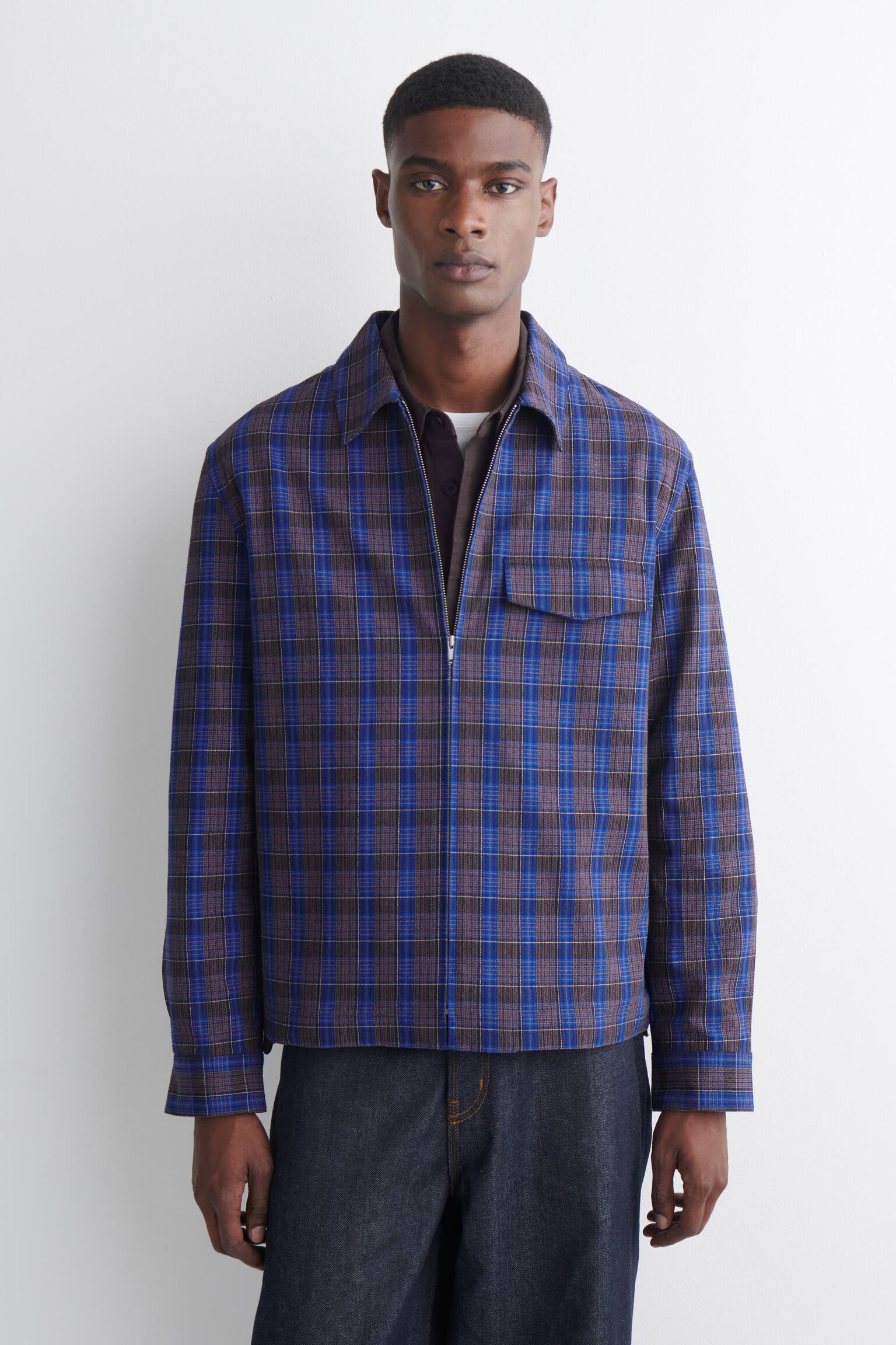 COTTON ZIPPED OVERSHIRT - BLÅ / TERNET - 1