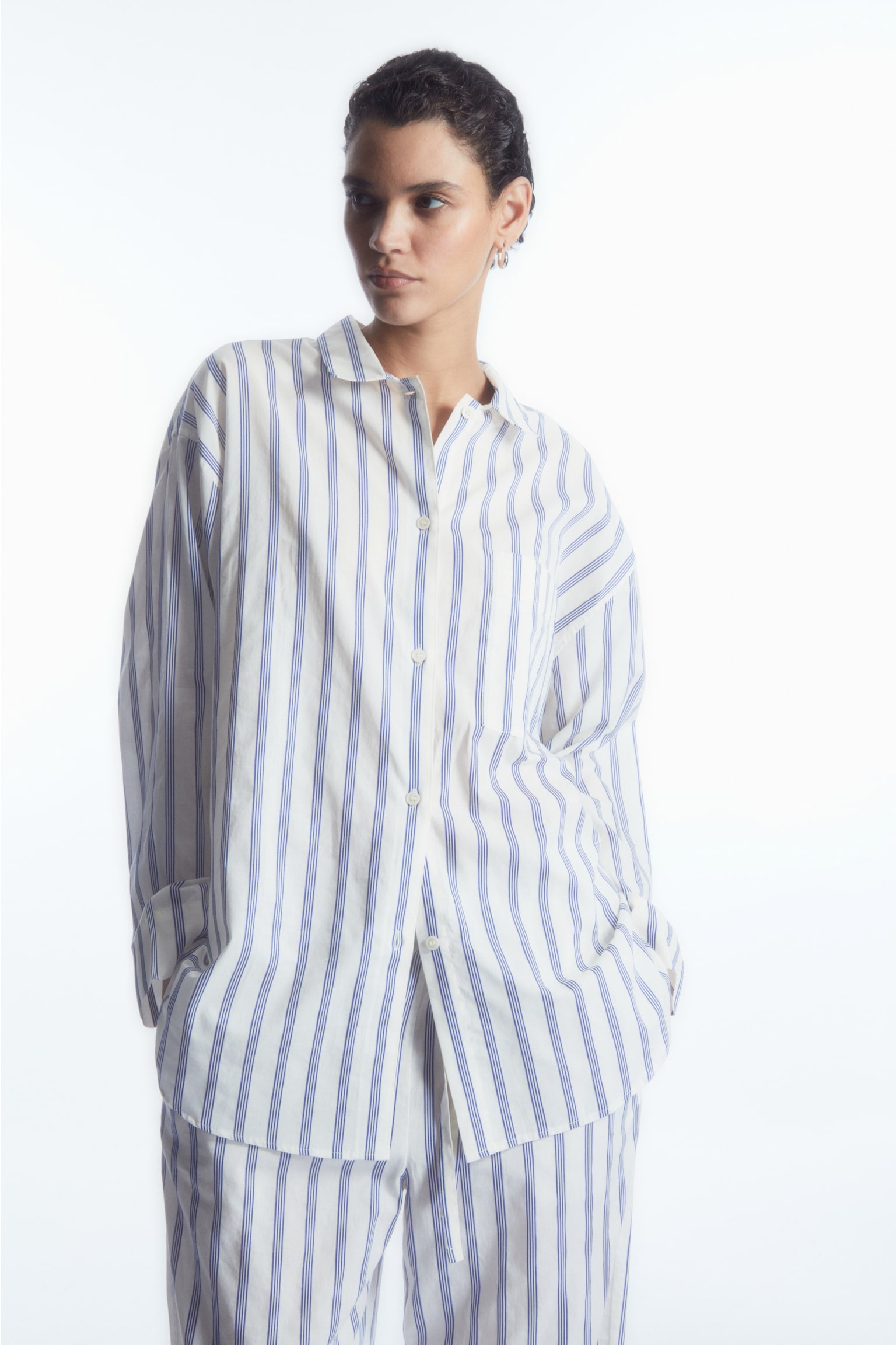 STRIPED PYJAMA SHIRT - WHITE / BLUE / STRIPED - 1