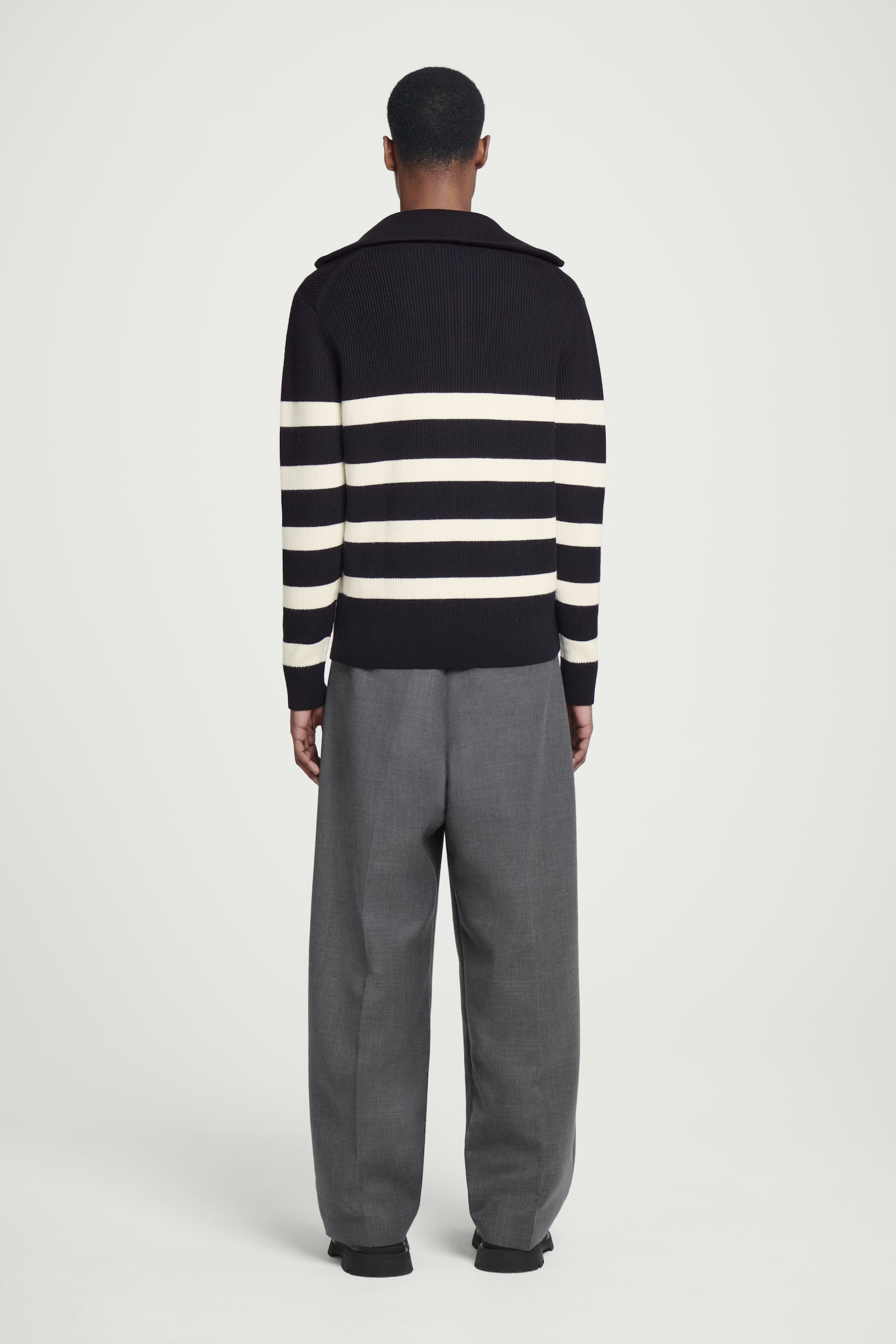 MERINO WOOL HALF-ZIP JUMPER - BLACK / CREAM / STRIPED/BEIGE/DARK GREY - 7