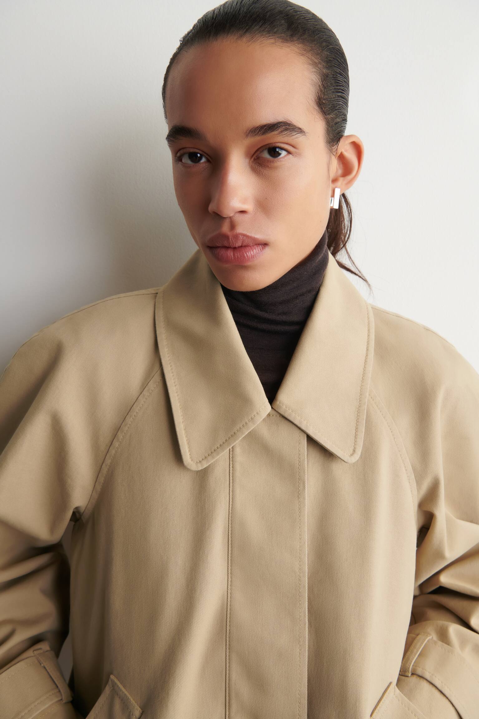 Ronde katoenen blousonjas - buinbeige/ZWART - 7