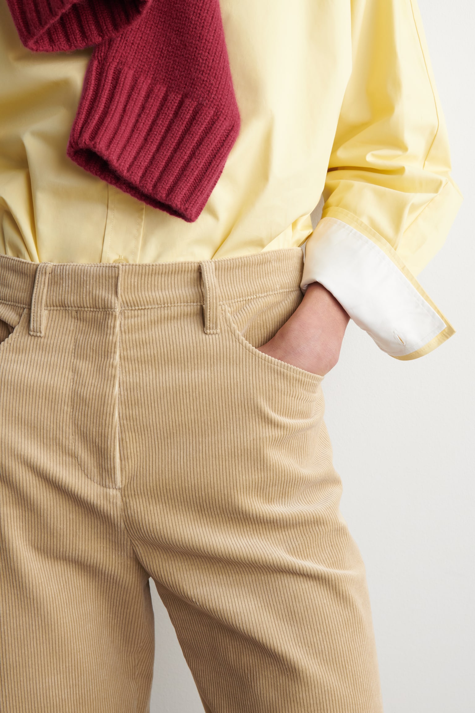 PANTALON DROIT EN VELOURS CÔTELÉ - BEIGE - 9
