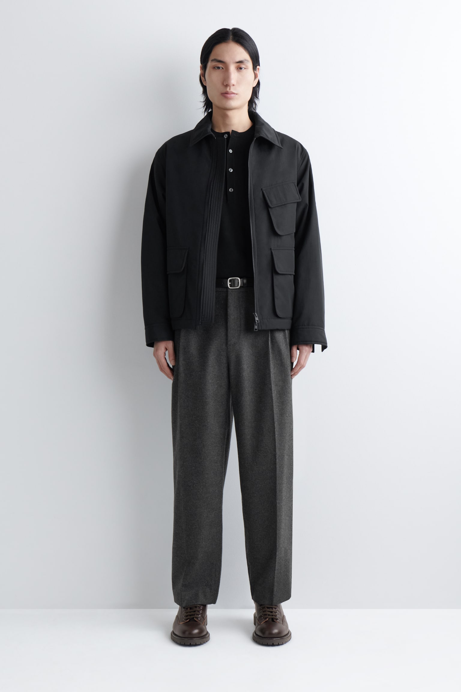 GEFÜTTERTE UTILITY-JACKE AUS NYLON - SCHWARZ/SALBEIGRÜN - 1