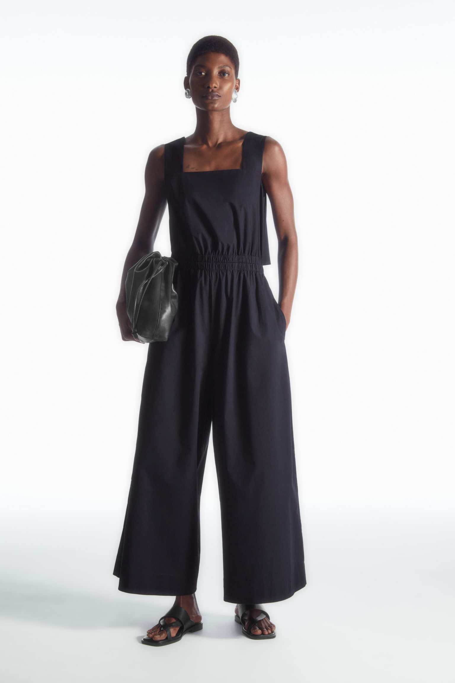 GATHERED OPEN-BACK JUMPSUIT - NAVY - 1