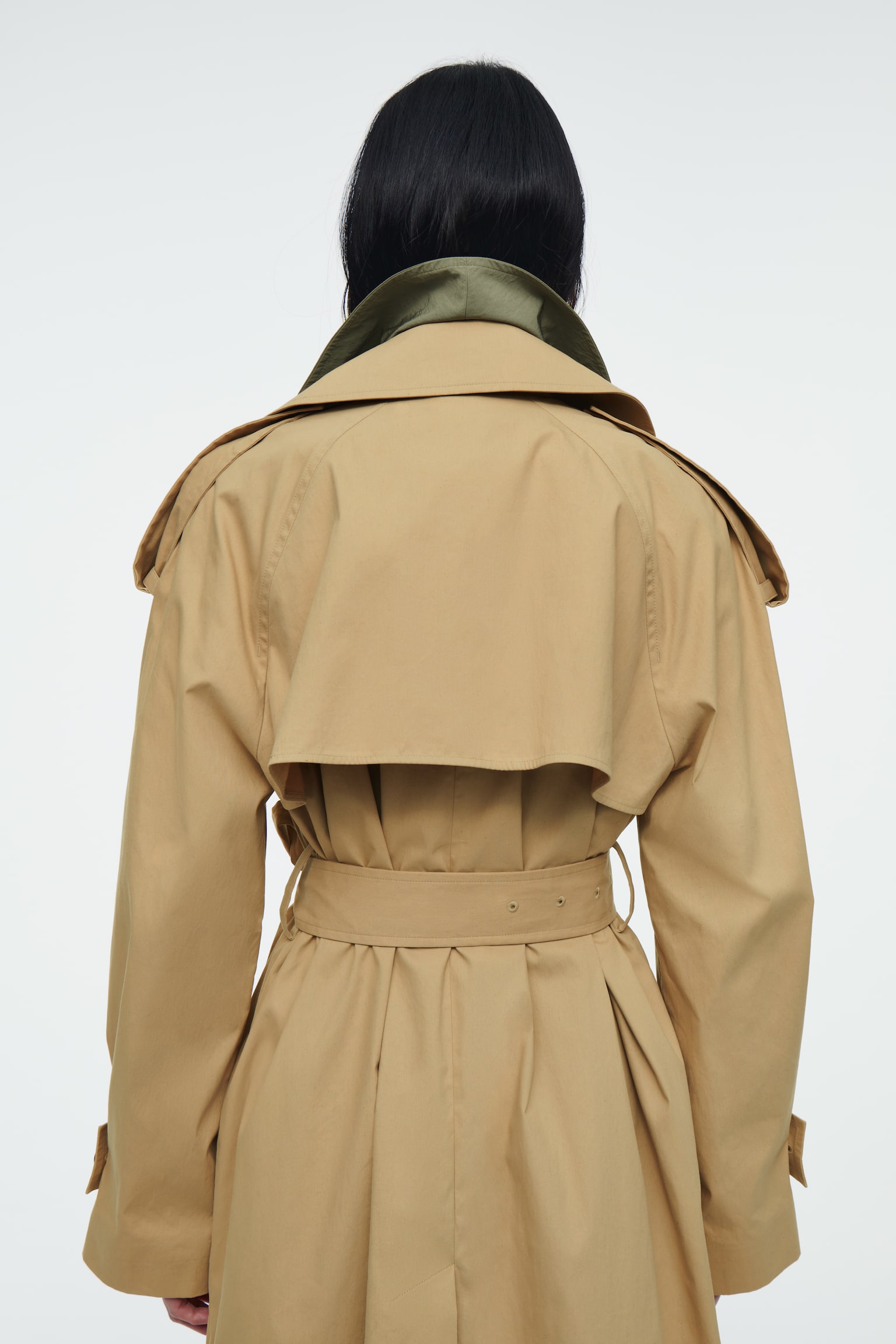 LAYERED DOUBLE-BREASTED TRENCH COAT - BEIGE / KHAKI - 10