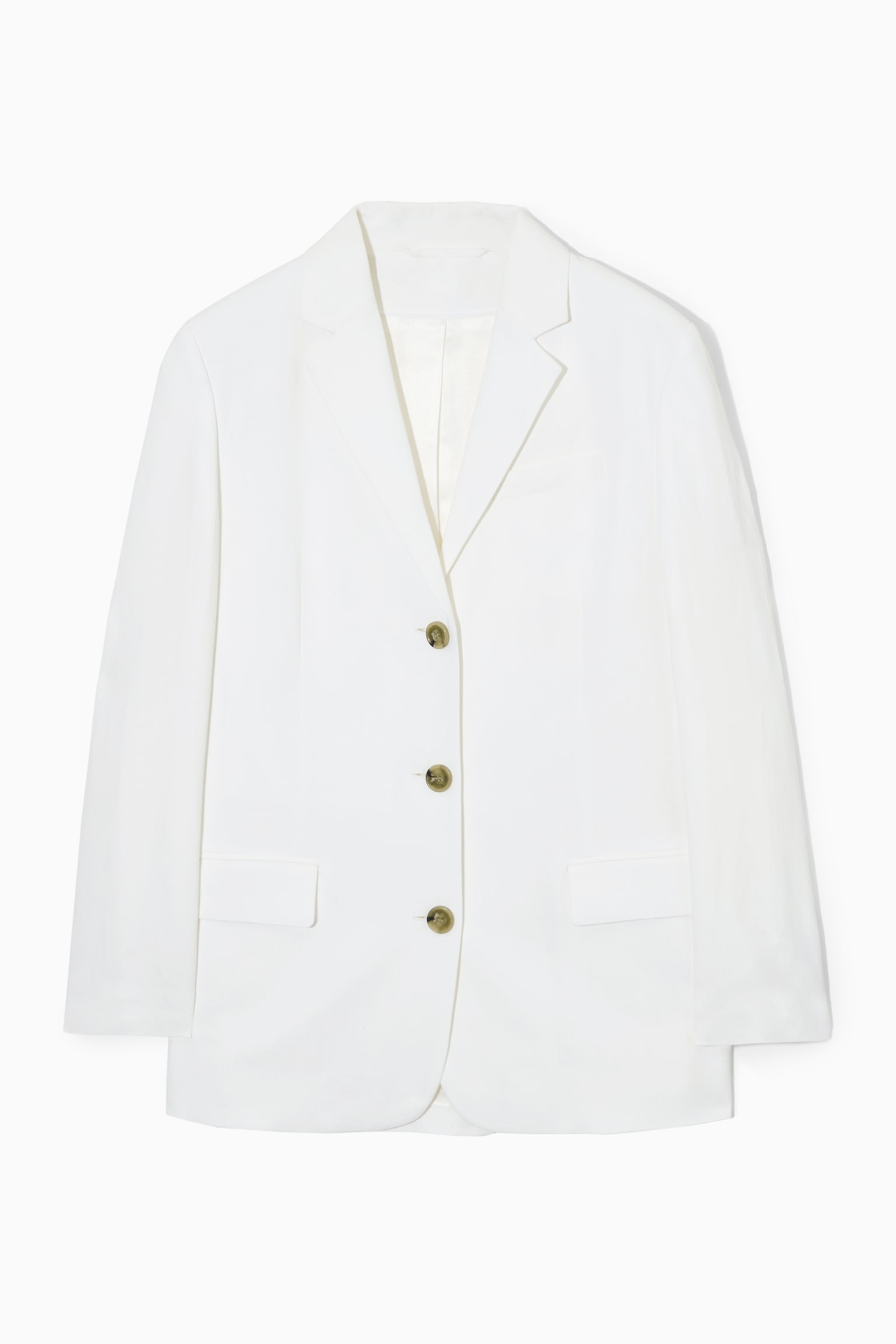 RELAXED LINEN-BLEND BLAZER - WHITE/BLACK - 1