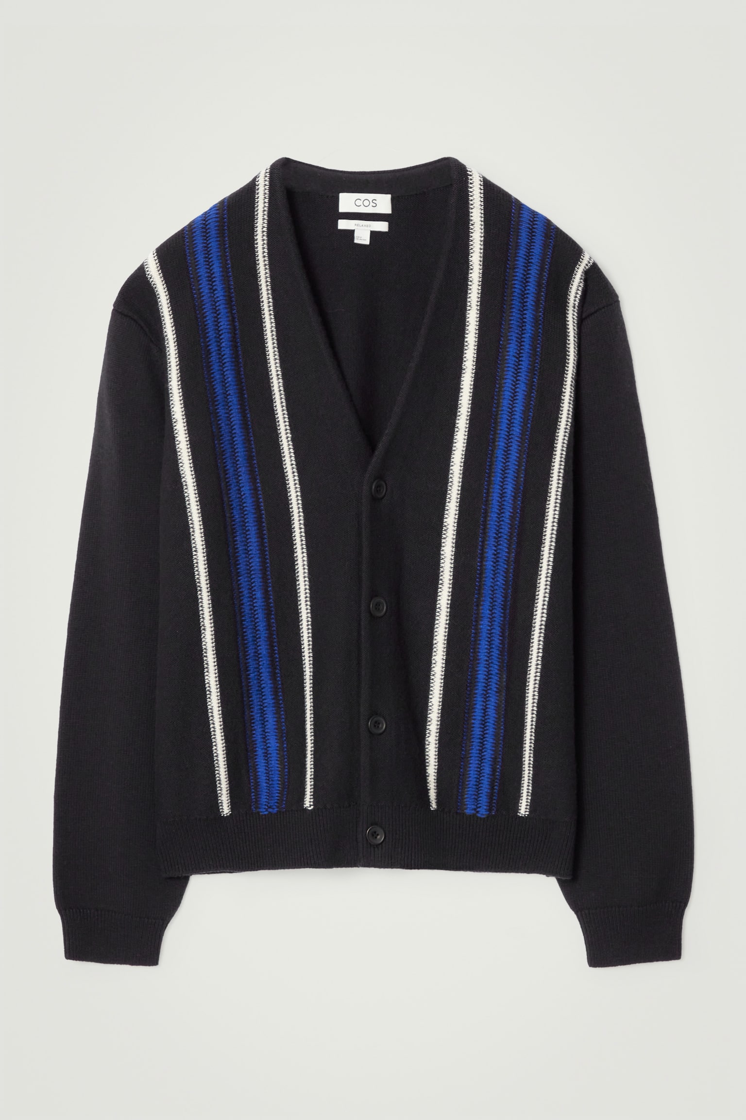 DOUBLE-STRIPE KNITTED CARDIGAN - NAVY / STRIPED - 1