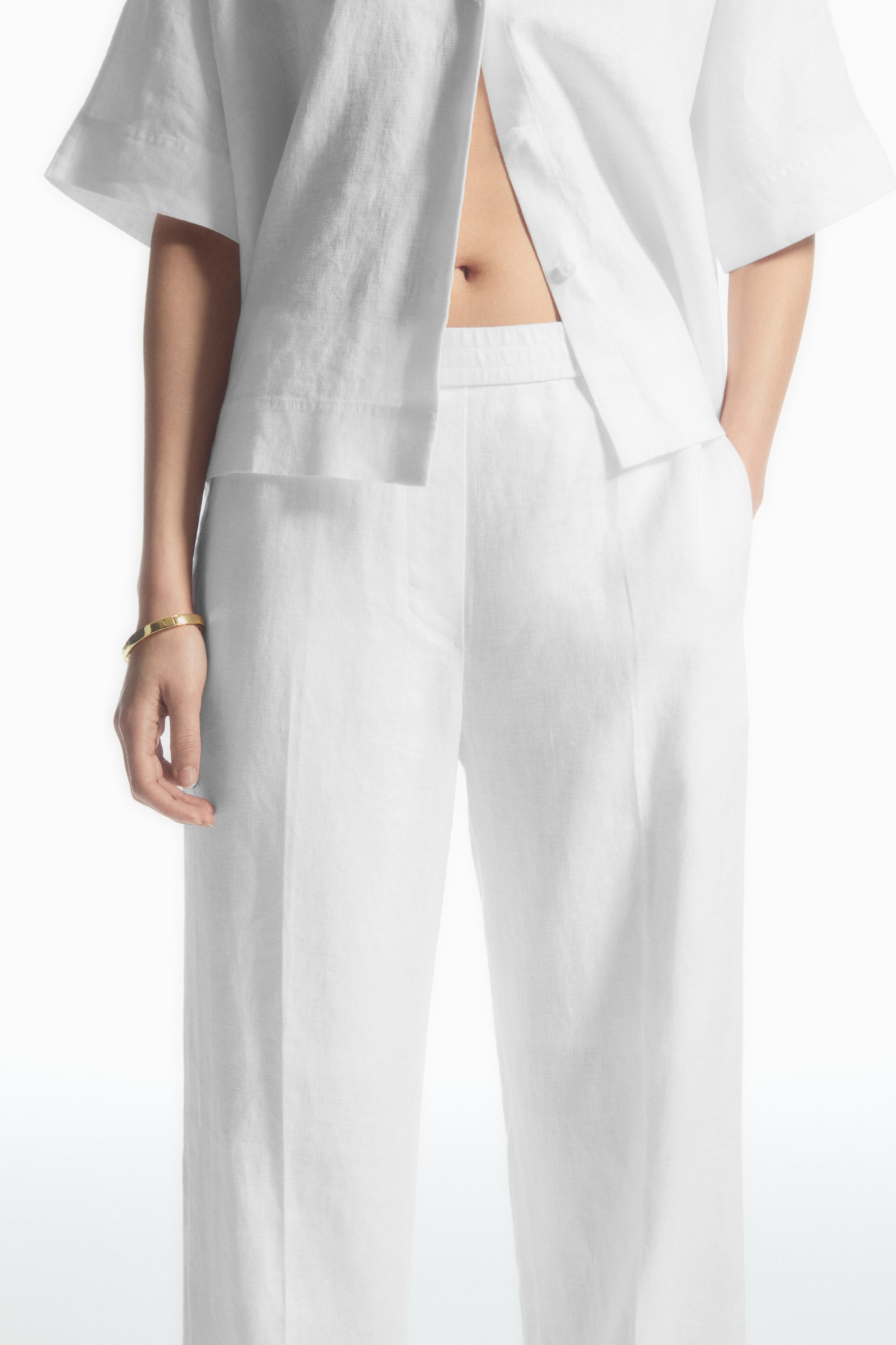 STRAIGHT-LEG TAILORED LINEN TROUSERS - WHITE/BLACK/LILAC - 5