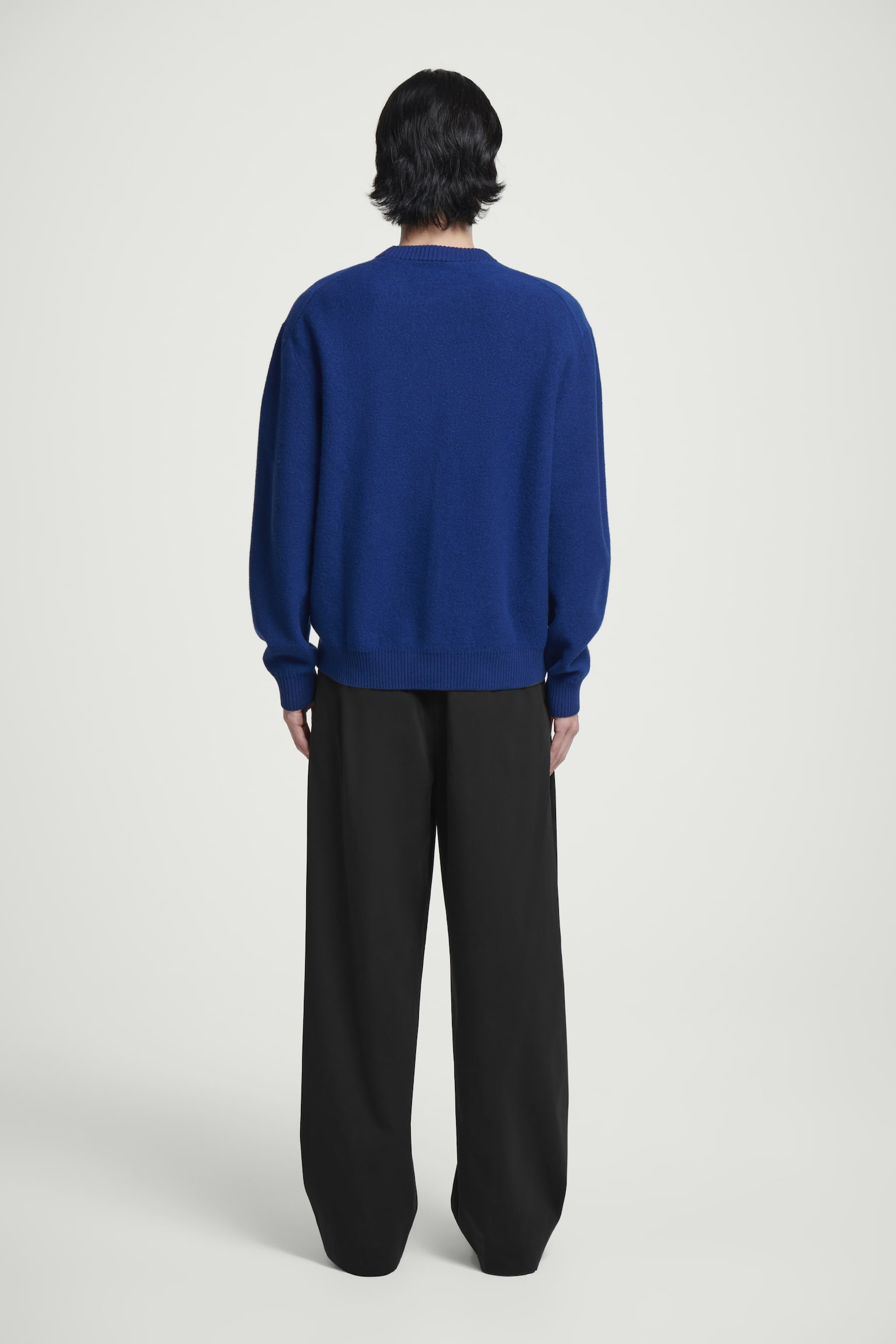 BOILED-WOOL CREW-NECK JUMPER - COBALT BLUE/NAVY / STRIPED/BLACK - 3