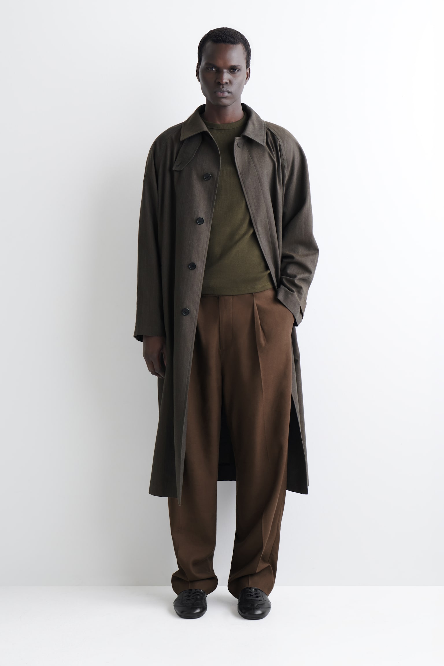 Тениска от рипс памук с тесен силует - ТЪМНО КАКИ/КАФЯВО/КАКИ - 4