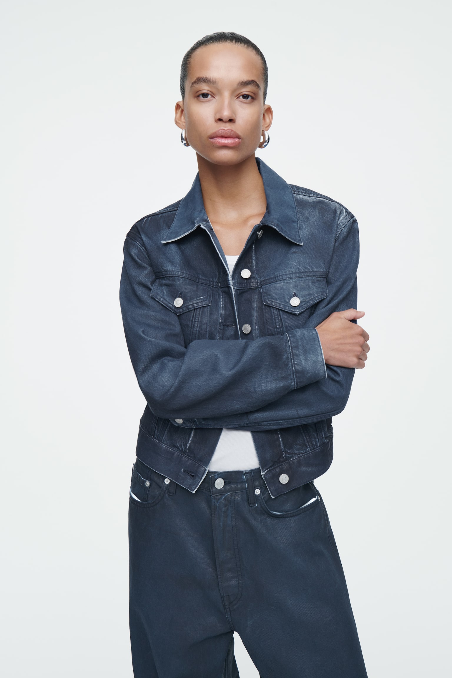 SPRAYED-DENIM JACKET - DARK BLUE - 1