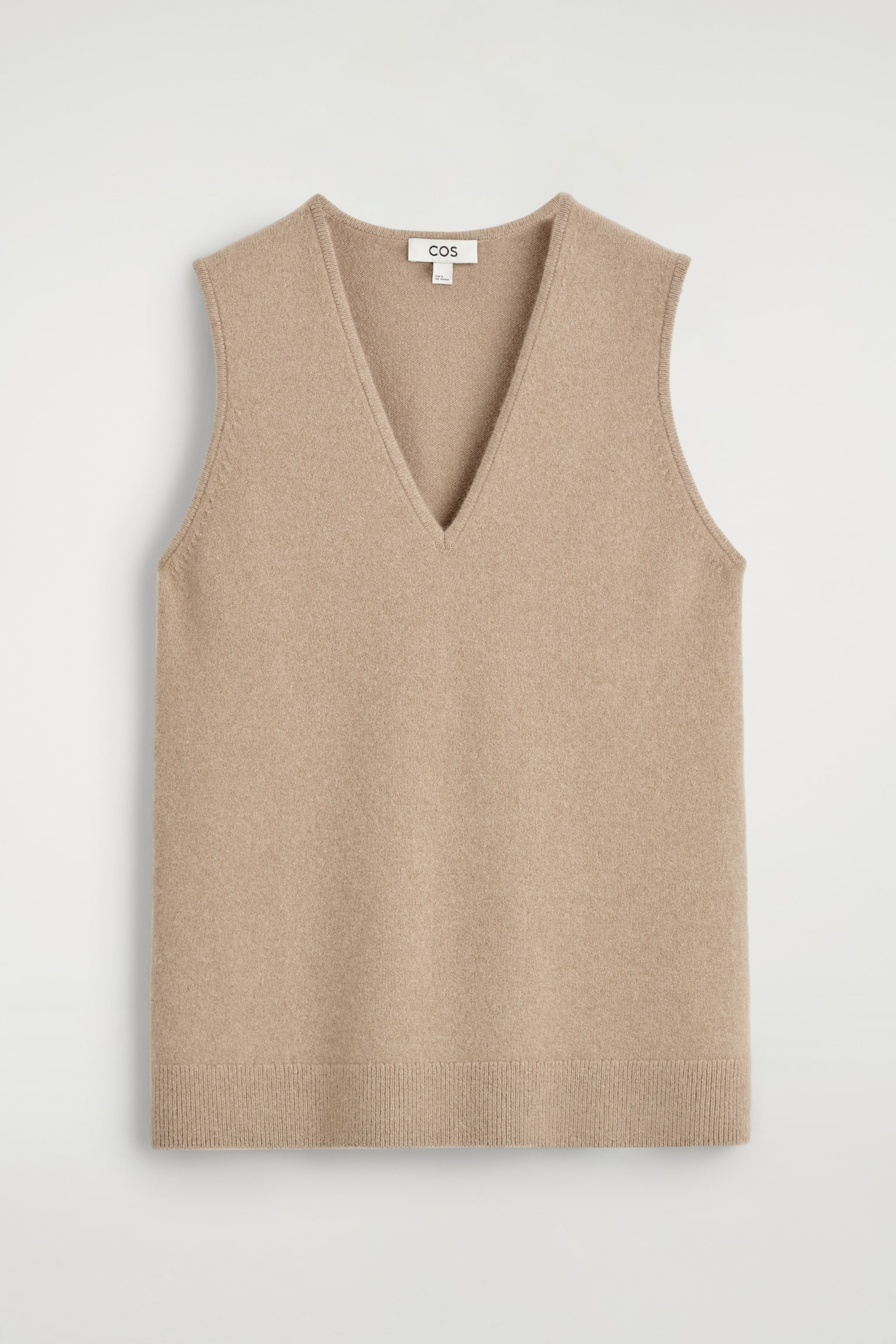 Uldvest med V-hals i tunika-længde - MELERET BEIGE/BRUN - 2