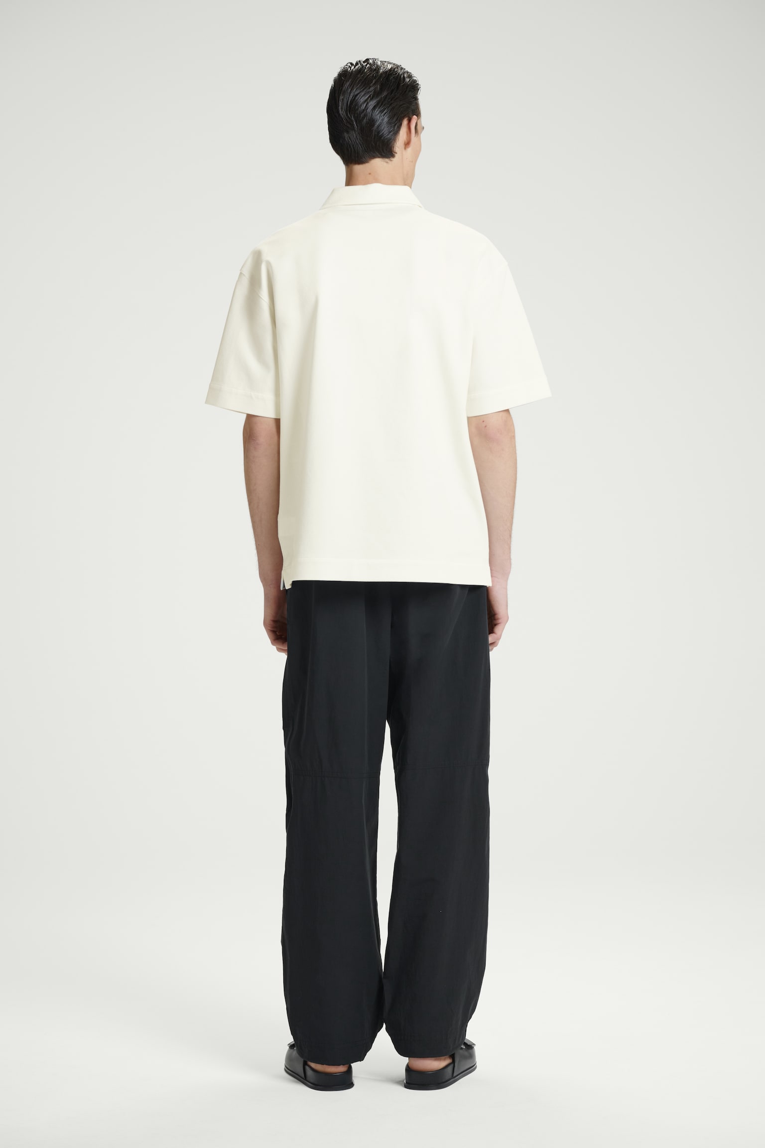 COTTON-TWILL HALF-ZIP POLO SHIRT - OFF-WHITE/NAVY - 5