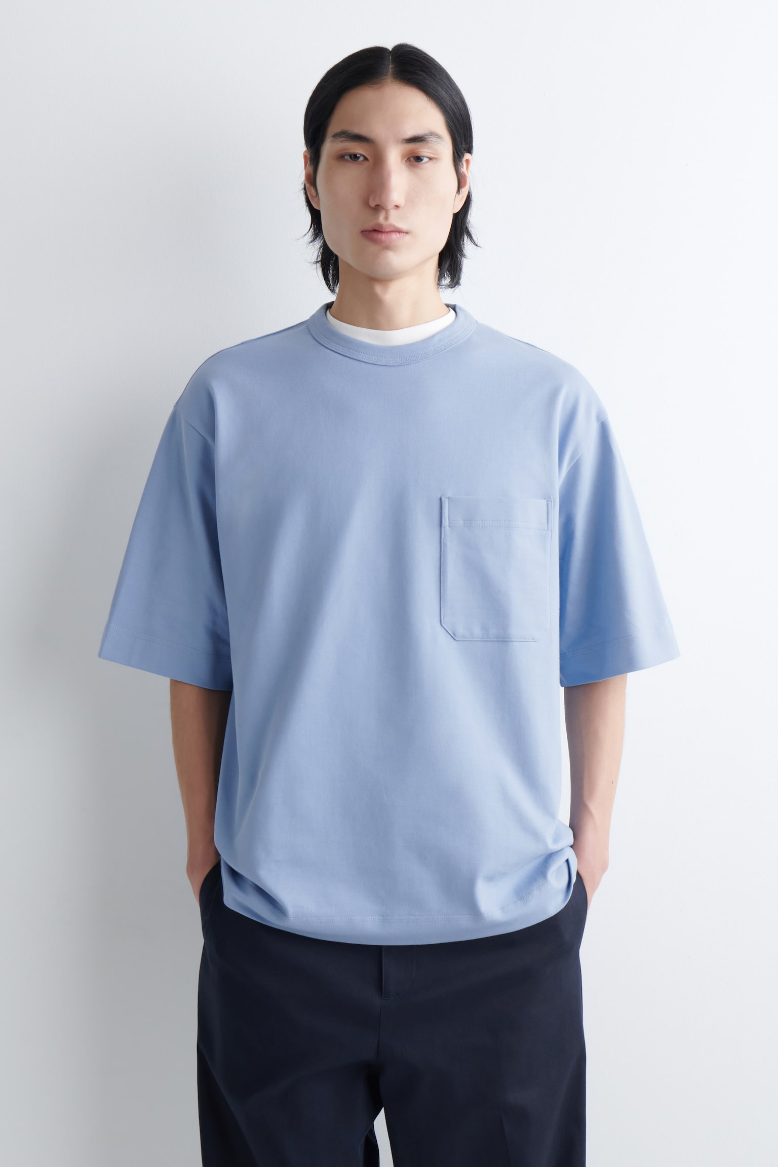 Ylimitoitettu paksu t-paita - vaaleansininen/valkoinen - 1