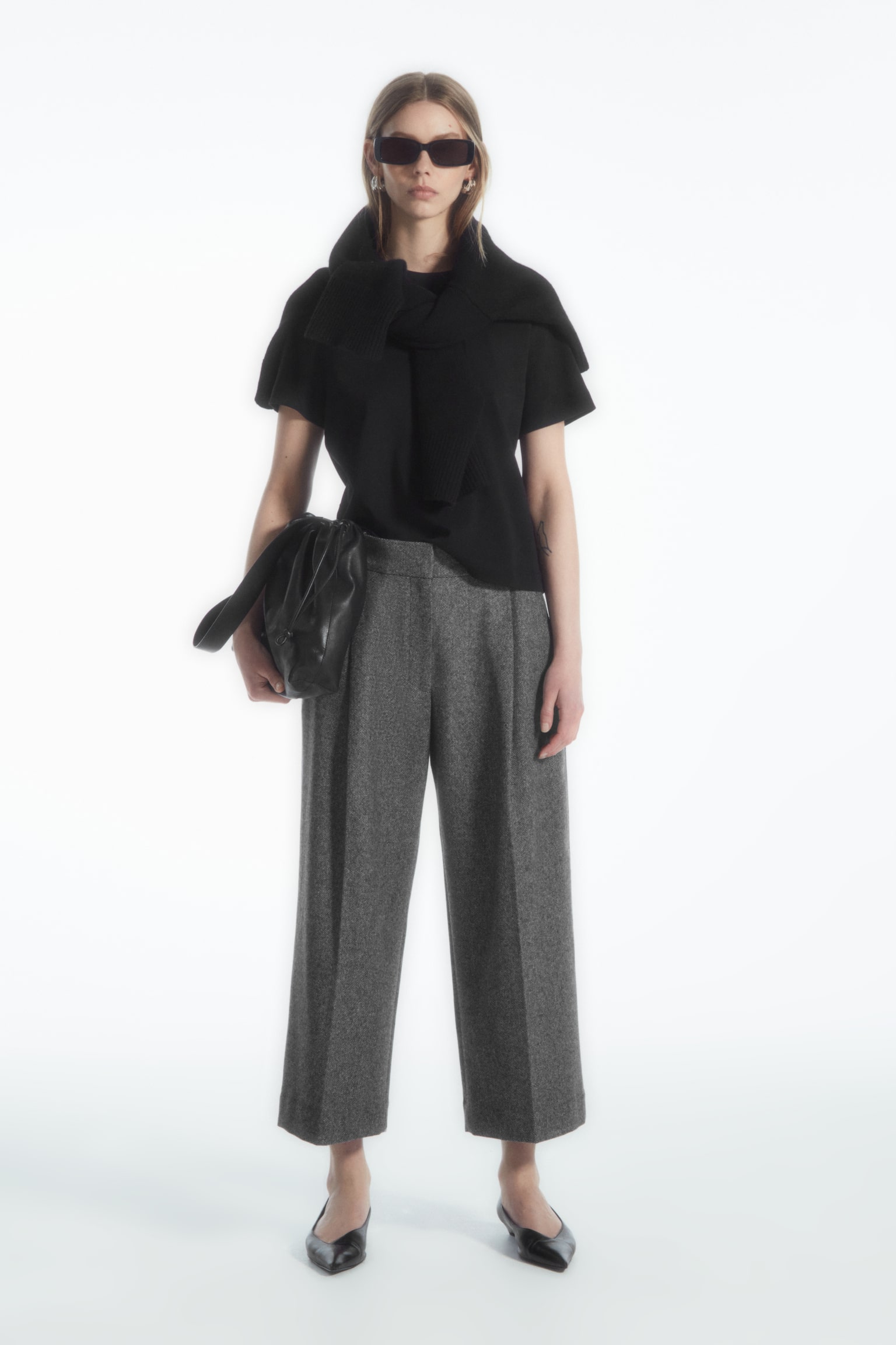 REGULAR WOOL-FLANNEL WIDE-LEG CULOTTES - WHITE / BLACK/DARK GREY / CHECKED - 1