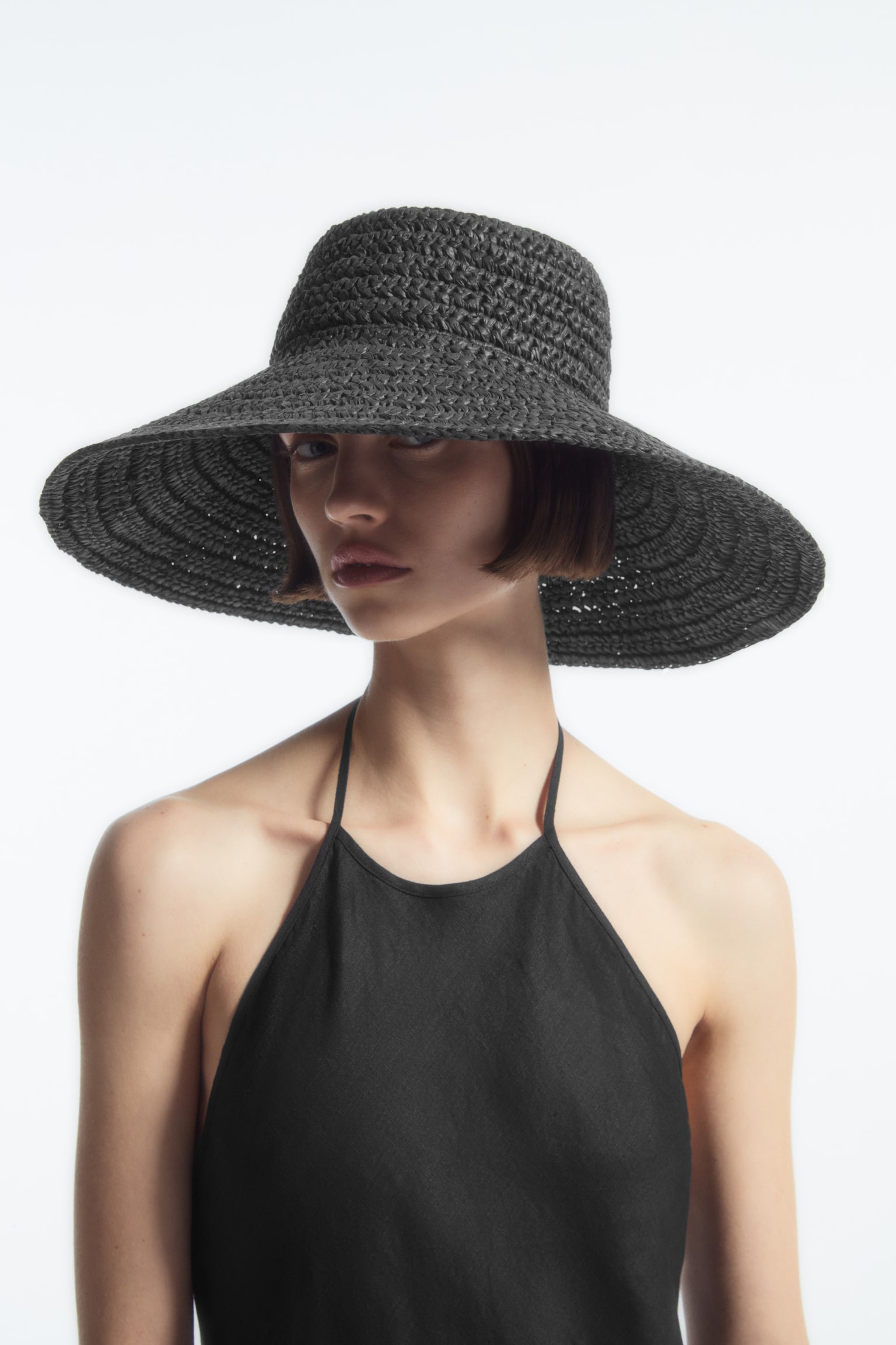 WOVEN STRAW HAT - BLACK/BEIGE - 1