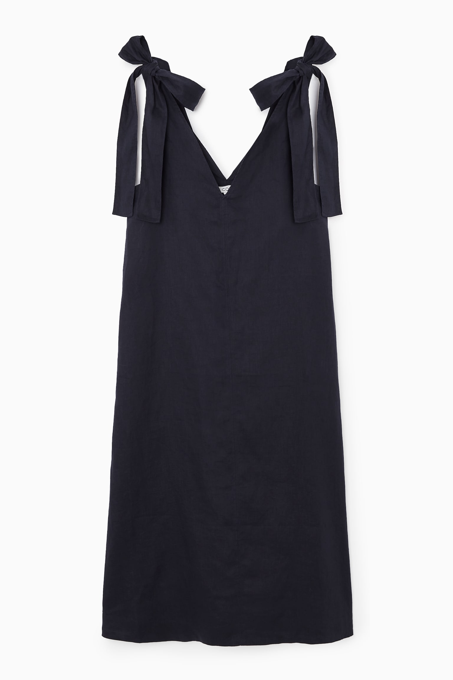 BOW-DETAIL LINEN MIDI DRESS - NAVY BLUE/RED - 2