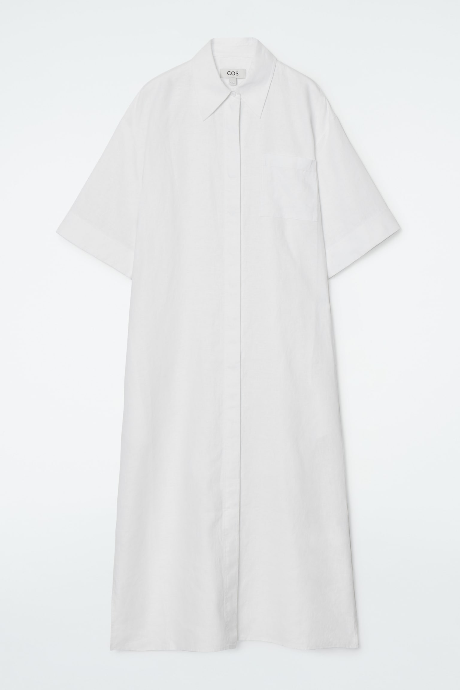 OVERSIZED SHORT-SLEEVED LINEN MIDI DRESS - WHITE/NAVY - 2