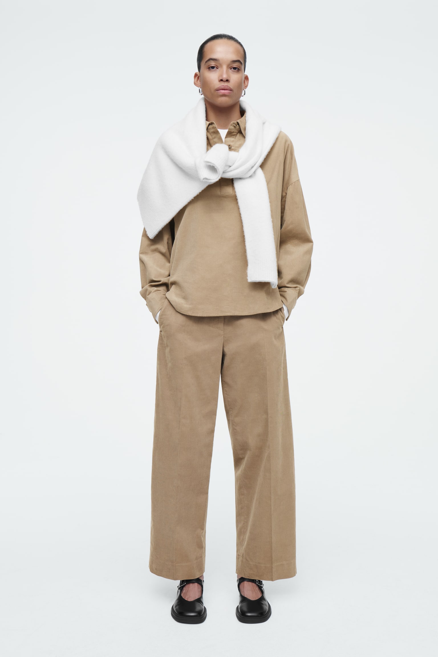 CROPPED CORDUROY TROUSERS - BEIGE/BLACK - 1