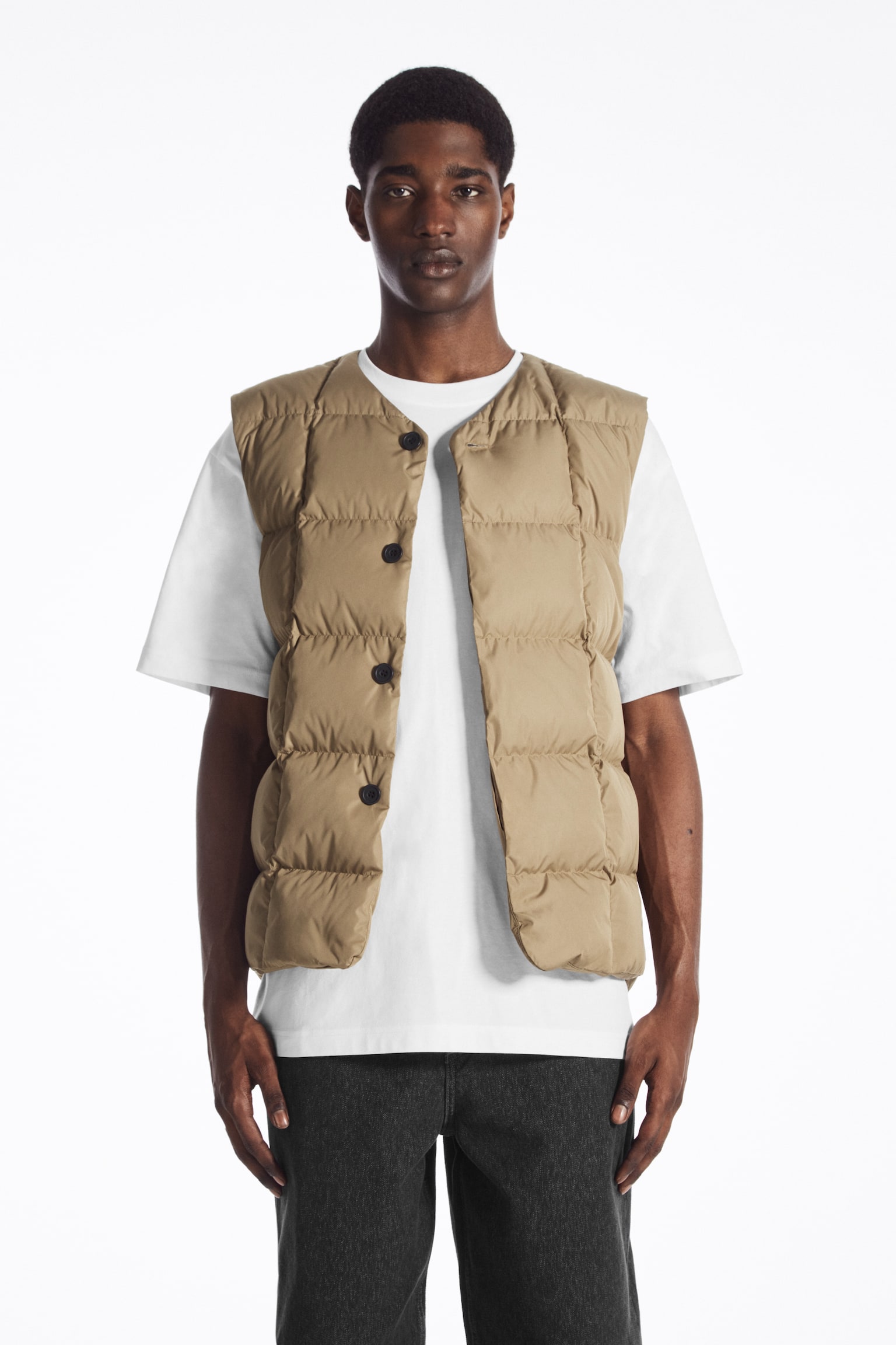 QUILTED PADDED LINER GILET - BEIGE - 1