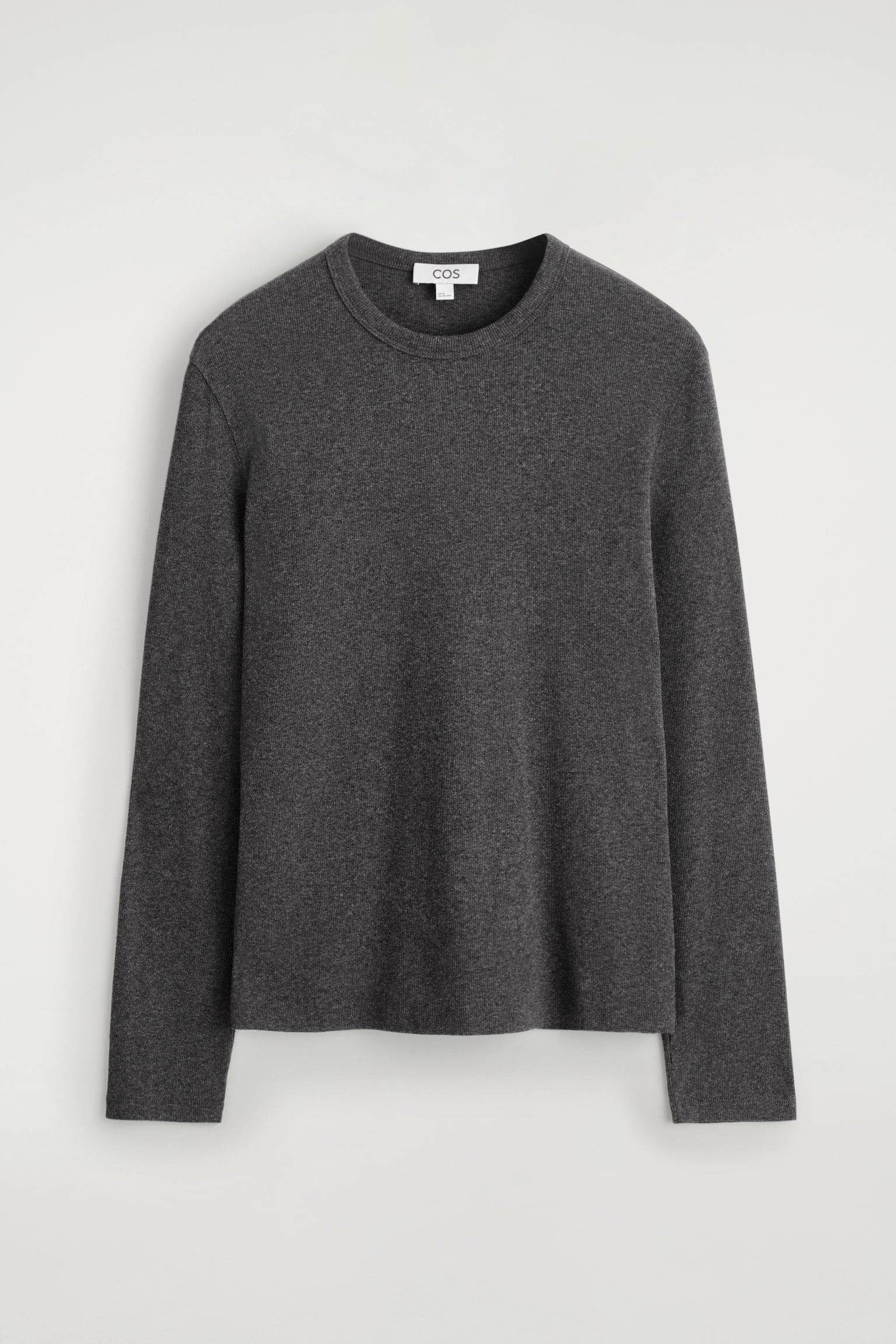 SMAL RIBBSTICKAD LÅNGÄRMAD T-SHIRT I BOMULL - MÖRKGRÅMELERAD/SVART/VIT/MÖRKGRÅMELERAD - 2