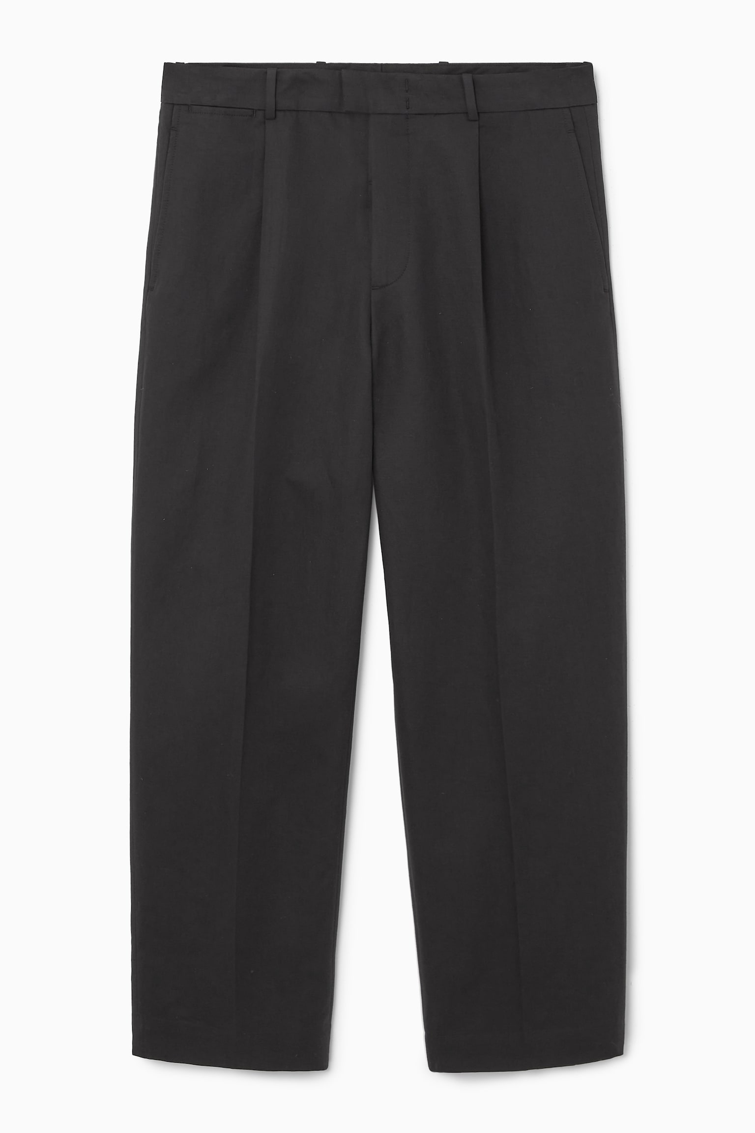 RELAXED PLEATED LINEN STRAIGHT-LEG TROUSERS - BLACK/GREEN/LIGHT BEIGE - 2