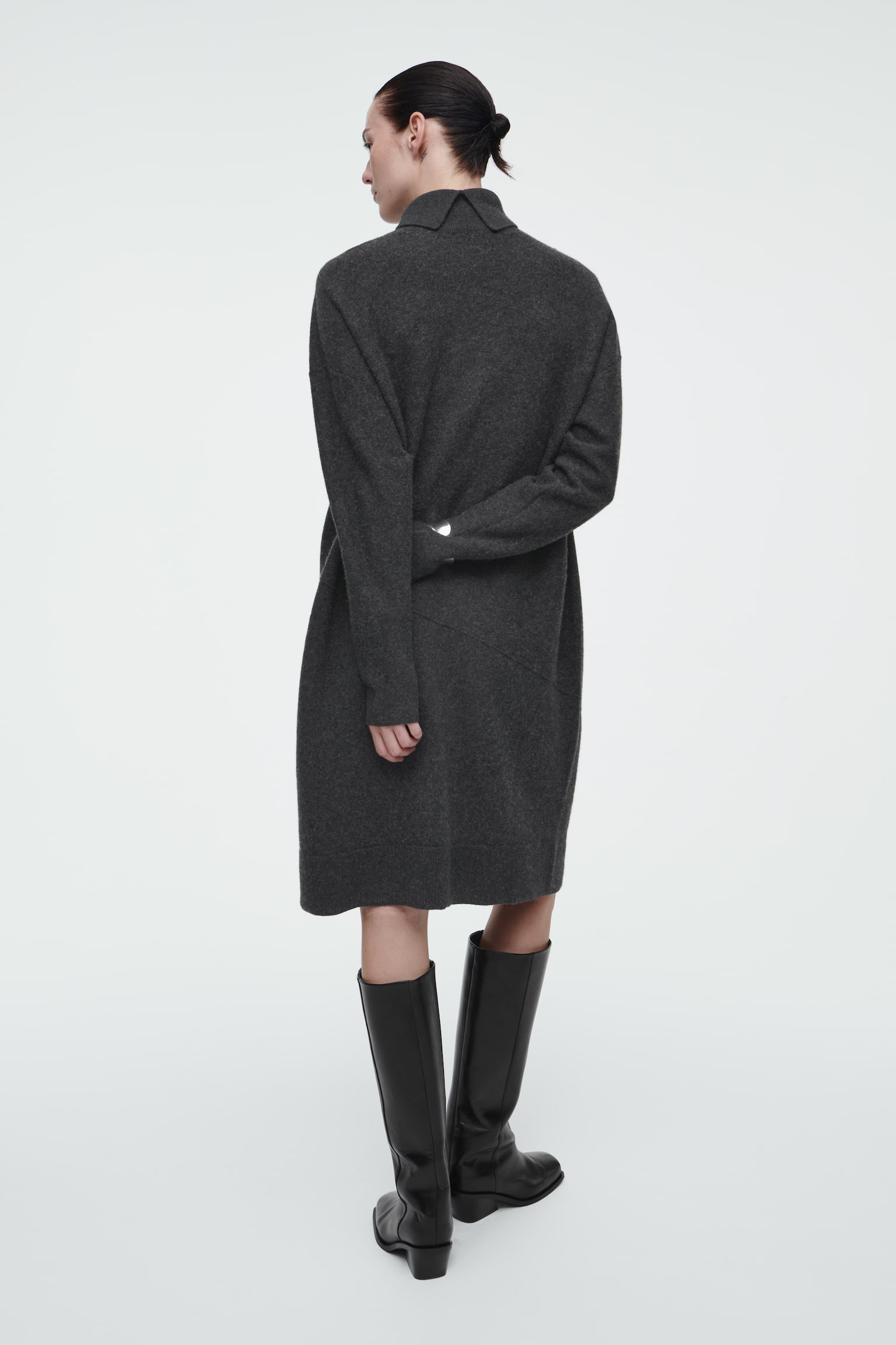 ASYMMETRIC MERINO WOOL DRESS - DARK GREY/BLACK - 6