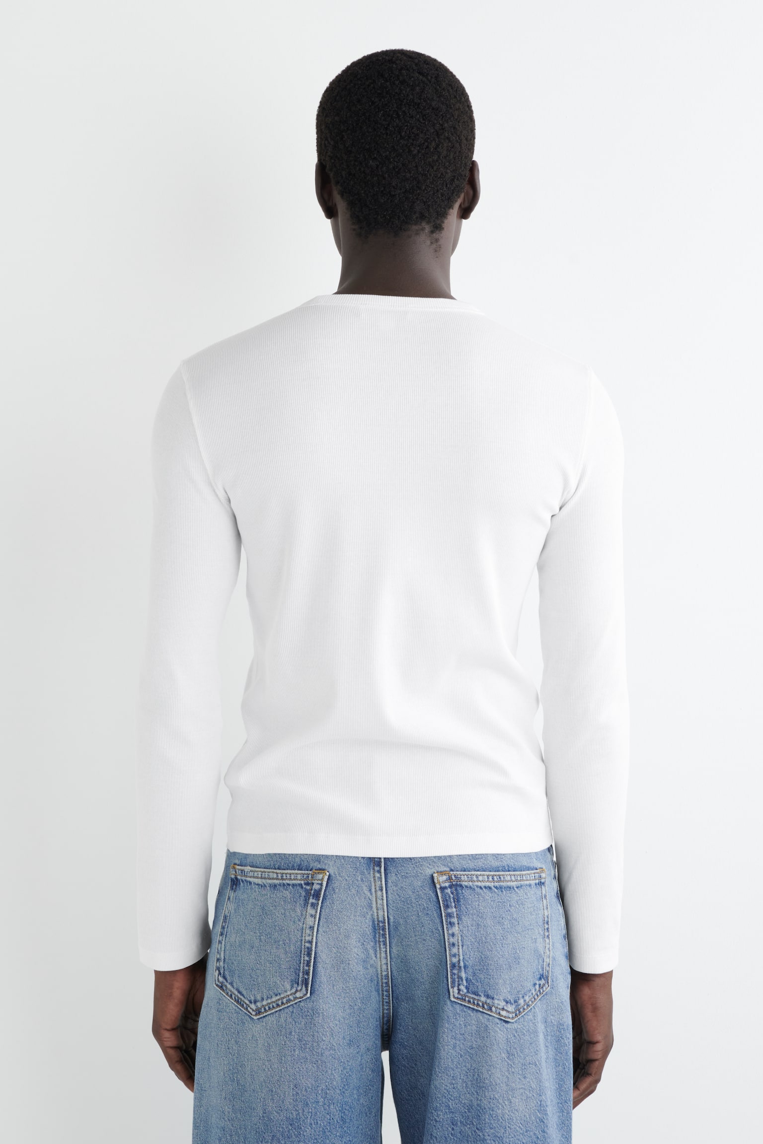 SCHMALES, GERIPPTES LANGARMSHIRT AUS BAUMWOLLE - WEISS/SCHWARZ/DUNKELGRAU MELIERT/DUNKELGRAU MELIERT - 3