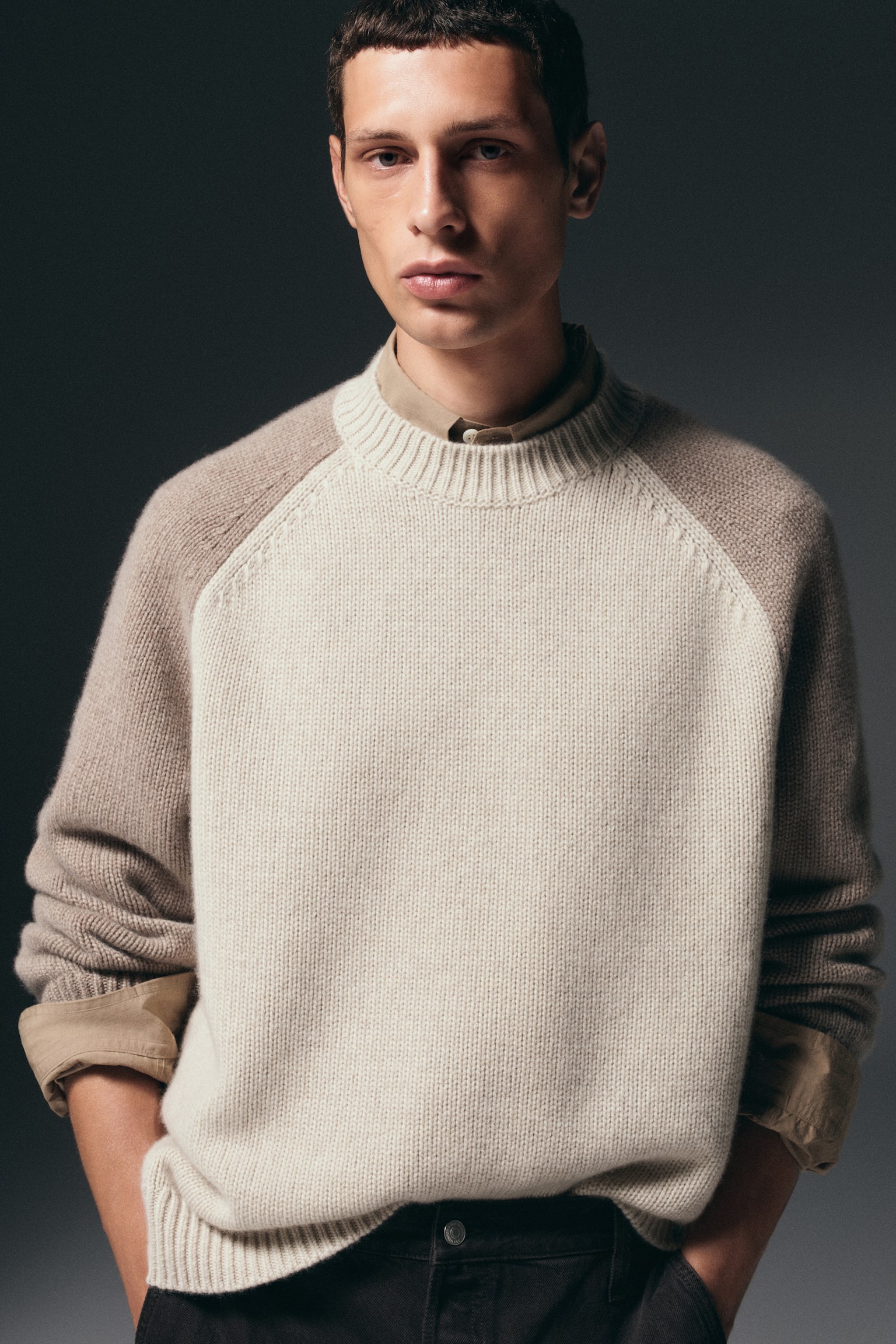 FÄRGDELAD KASHMIRTRÖJA - BEIGE/MULLVAD - 9