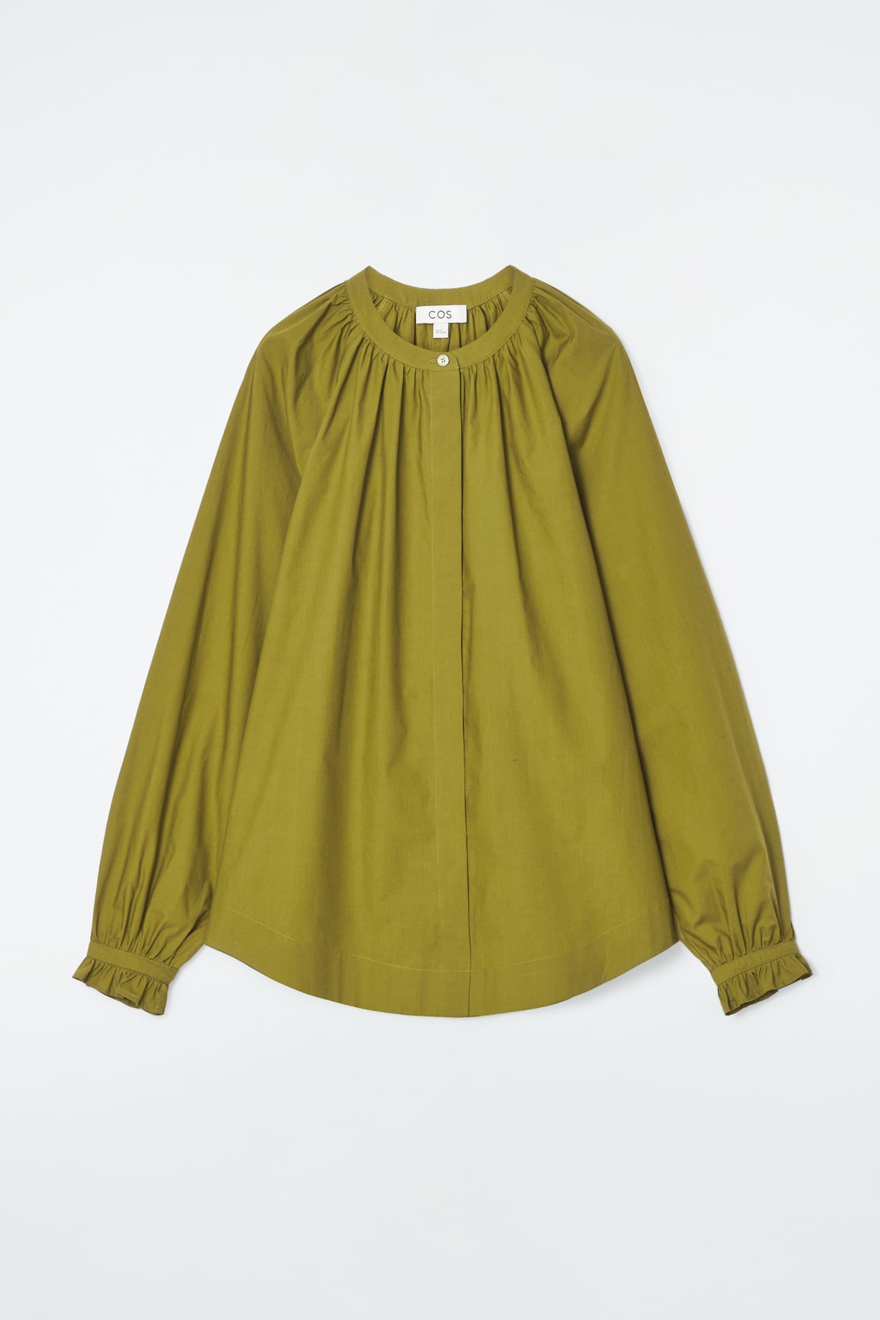RUFFLED-CUFF GATHERED BLOUSE - OLIVE GREEN - Ladies | H&M GB