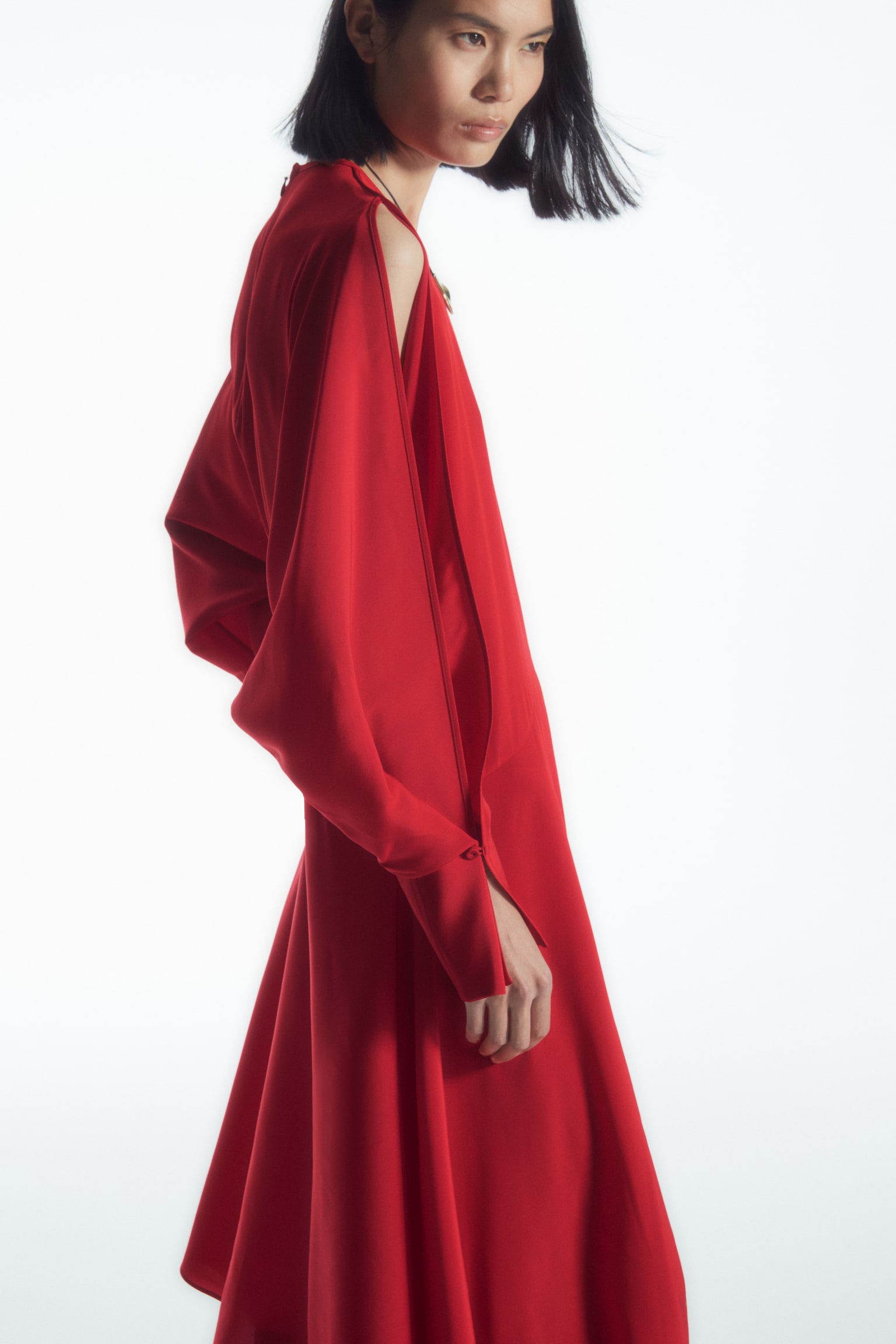 OPEN-SLEEVE SILK-BLEND DRESS - RED - 4