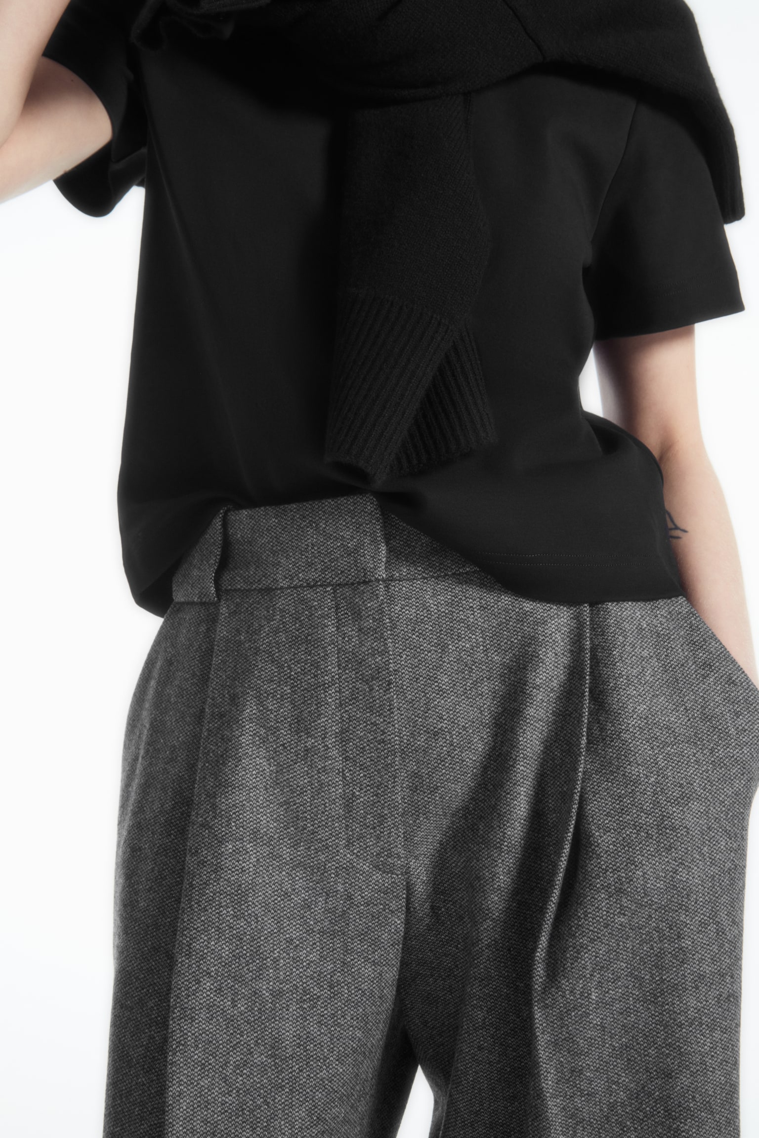 REGULAR WOOL-FLANNEL WIDE-LEG CULOTTES - WHITE / BLACK/DARK GREY / CHECKED - 7