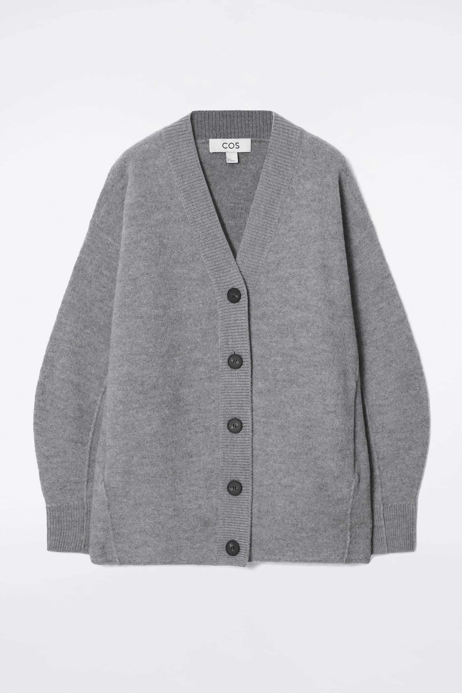 OVERSIZED BOILED MERINO WOOL CARDIGAN - LIGHT GREY/BLACK - 2