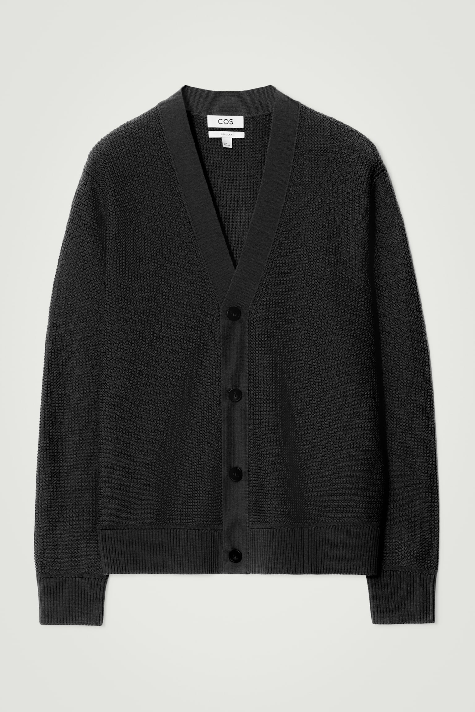 TEXTURED MERINO WOOL CARDIGAN - BLACK/MOLE - 1