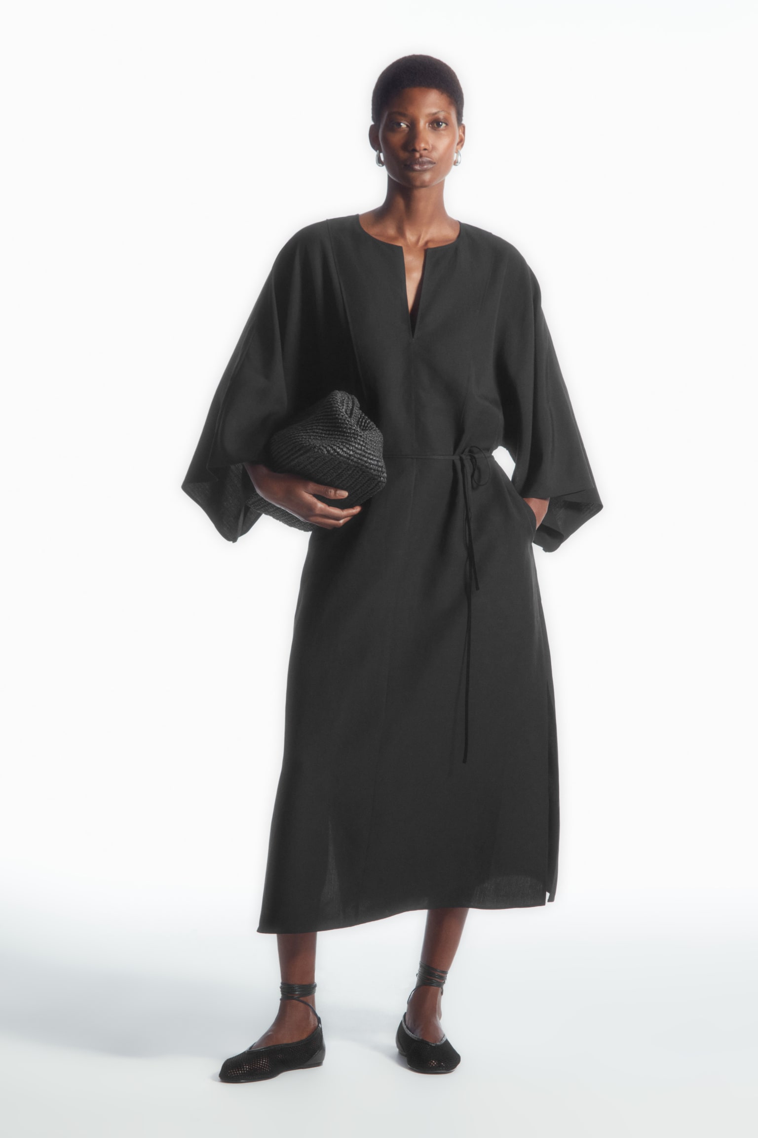 OVERSIZED KAFTAN MIDI DRESS - BLACK - 1