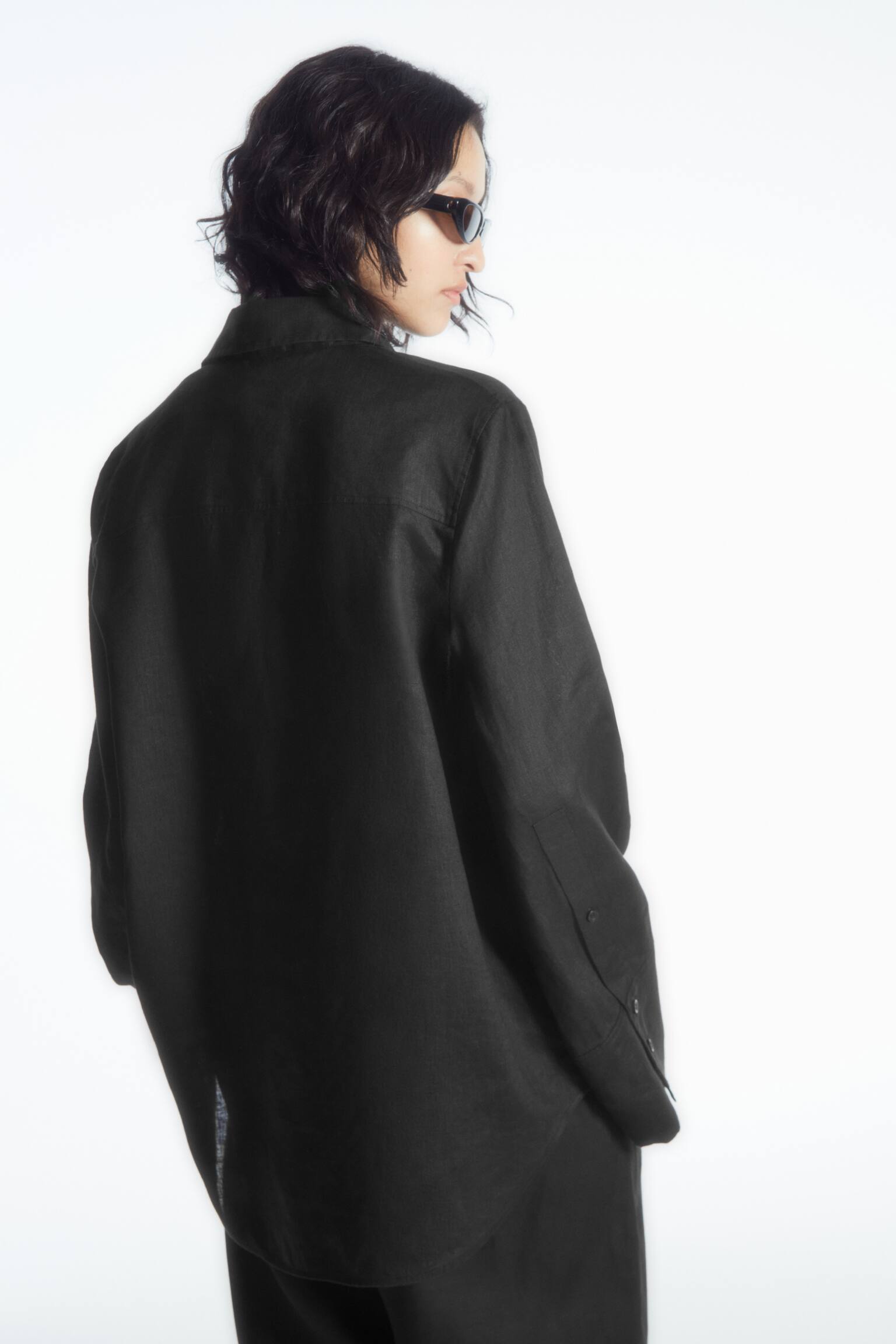 WIDE-SLEEVED LINEN SHIRT - BLACK/BROWN - 7