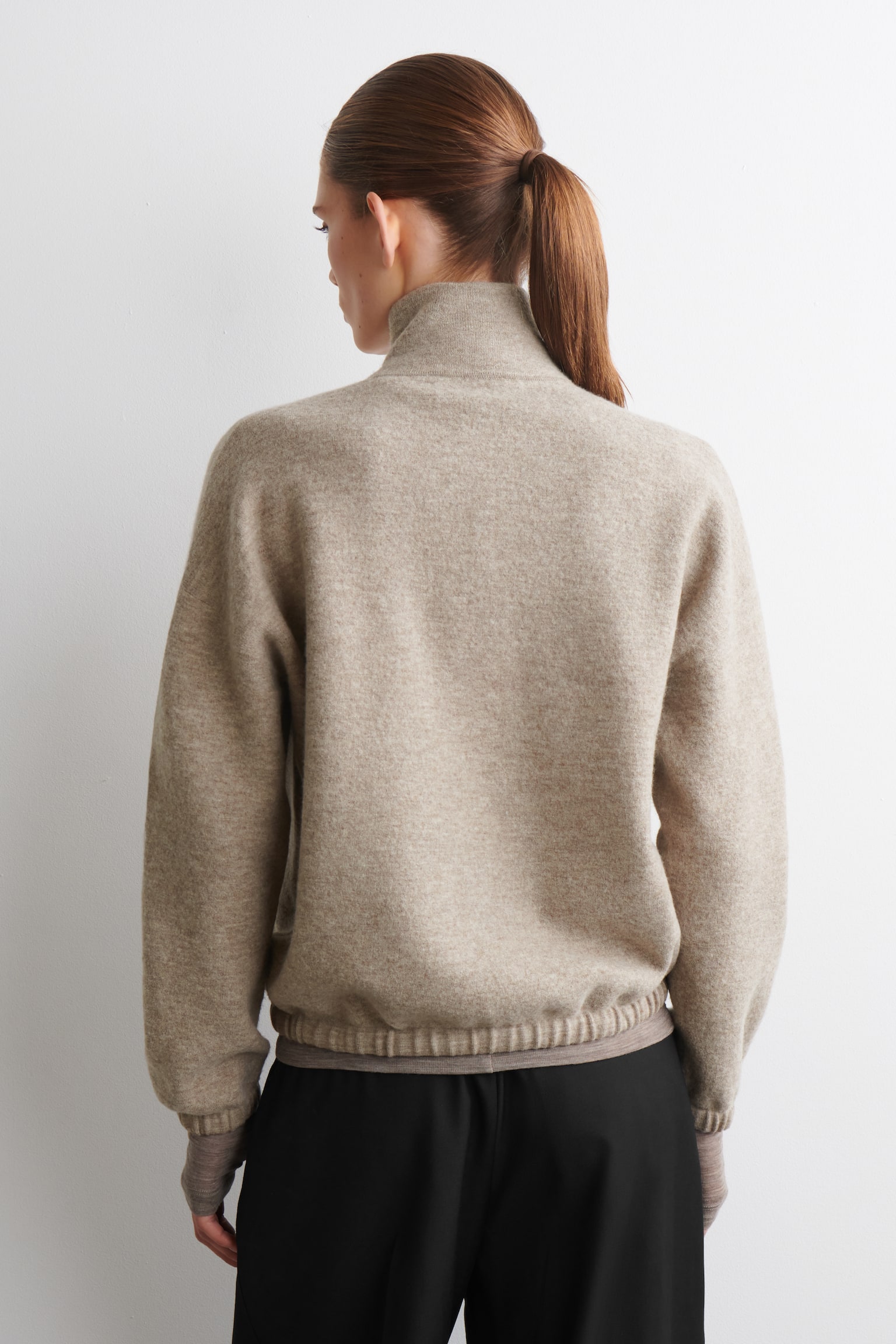 BOILED MERINO WOOL ZIP-UP JUMPER - BEIGE MELIERT/BRAUN MELIERT - 3