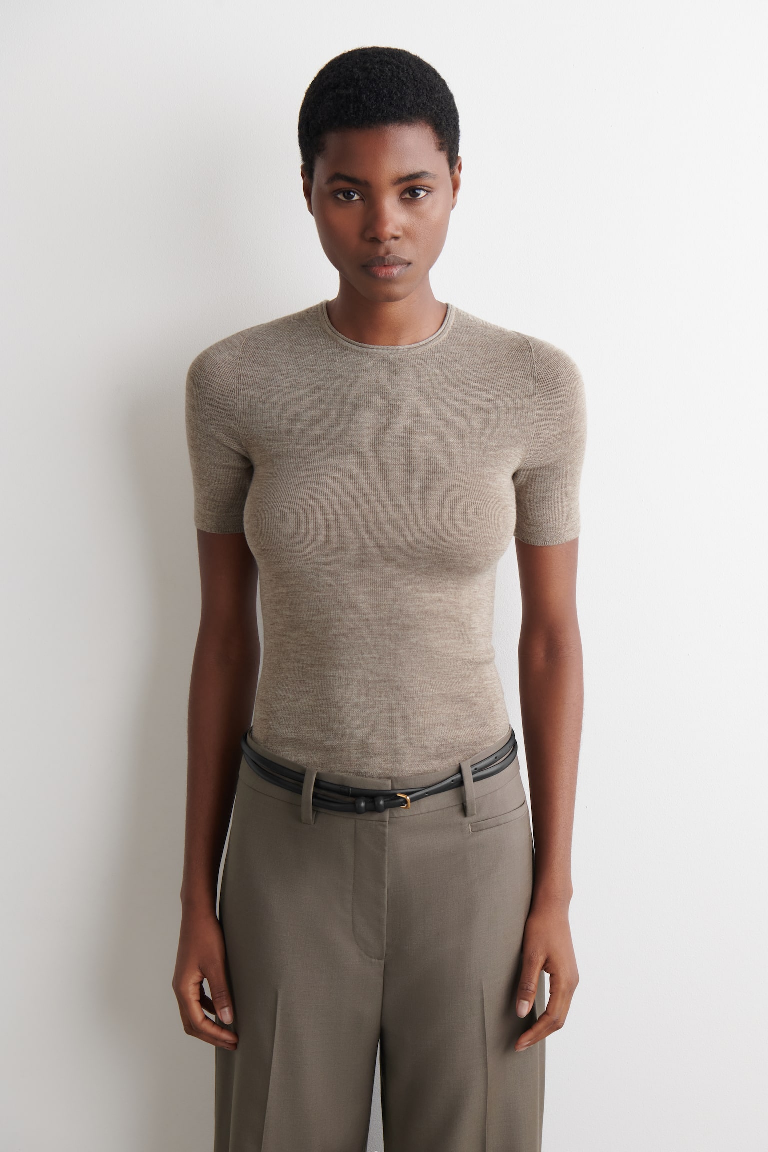 Sømløs t-skjorte i merinoull - Beige melange/Burgunder mélange/Koksgrå mélange - 1