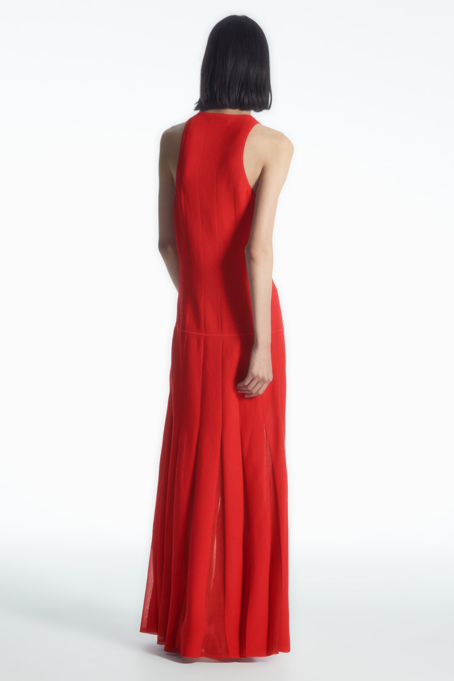 PLEATED RACER-NECK MAXI DRESS - RED/BLACK - 5