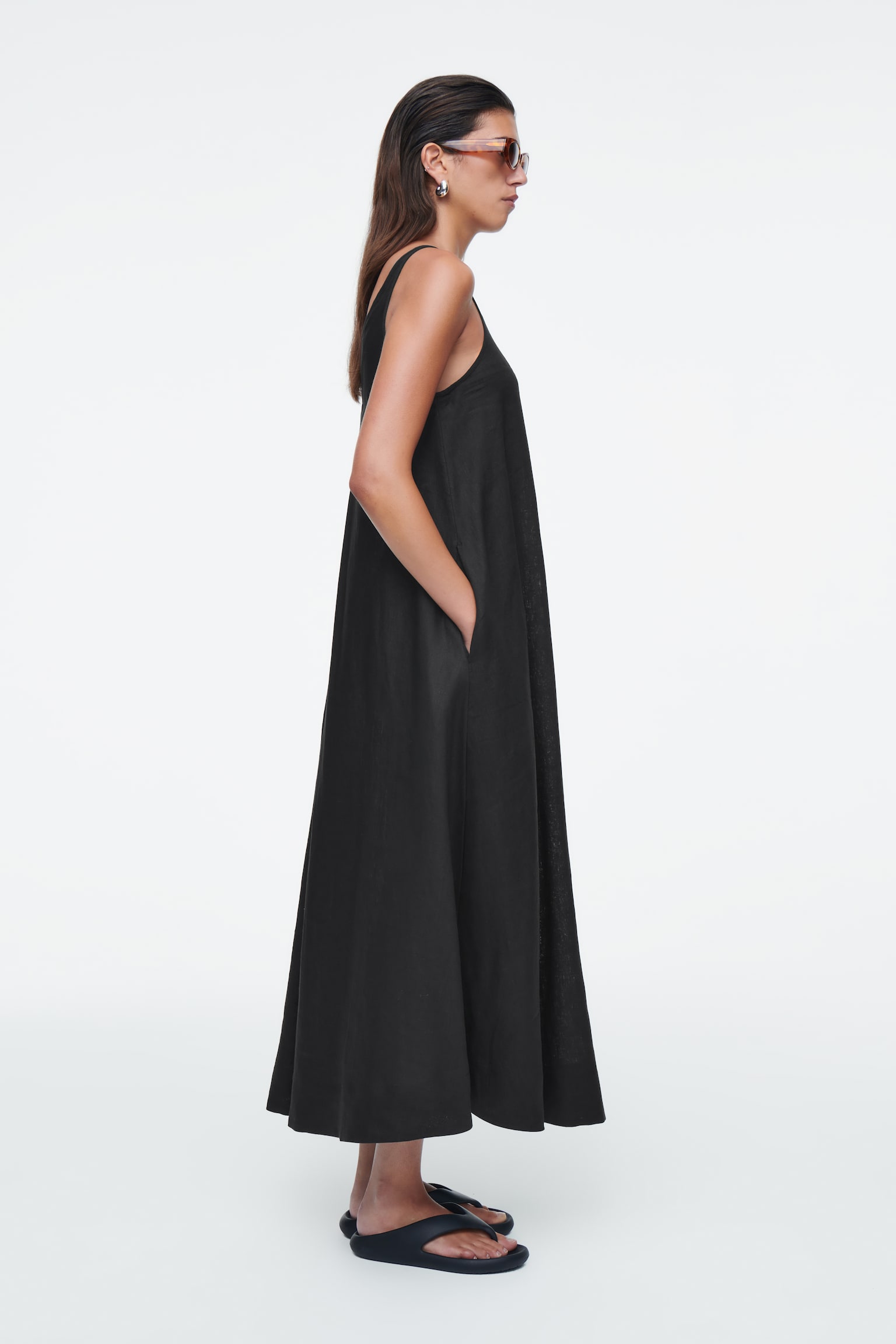 A-LINE LINEN MAXI DRESS - BLACK/WHITE - 4