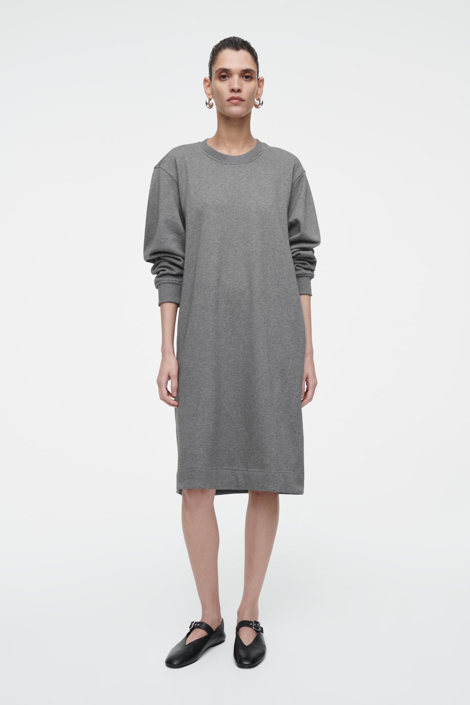 OVERSIZED SWEATSHIRT MIDI DRESS - GREY MÉLANGE - 1