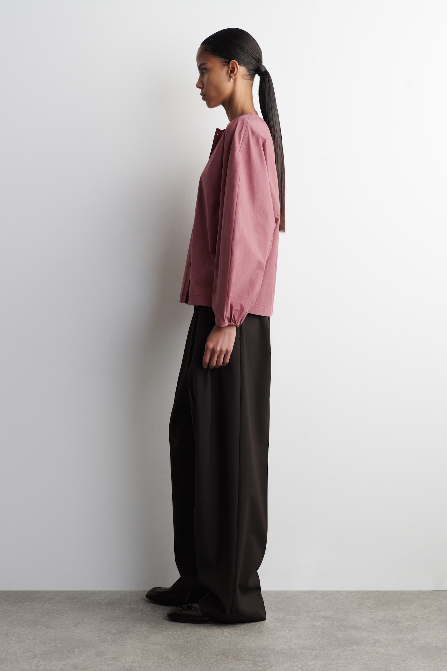 Pima-katoenen blouse met plooien - Bessen/WIT - 6