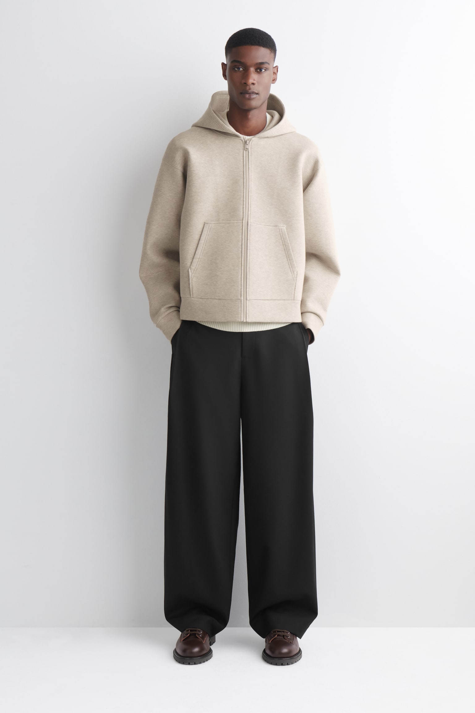 OVERSIZED SCUBA-JERSEY RITS HOODIE - buinbeige - 6