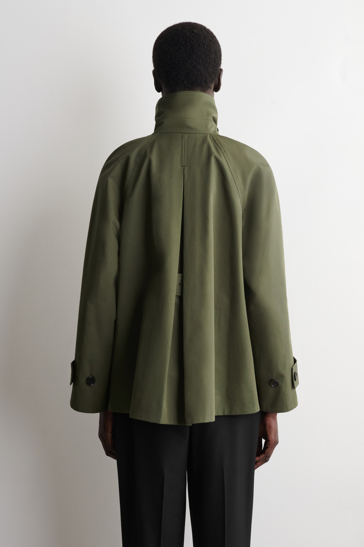 JACKA MED A-SILHUETT I BOMULLSTWILL - KHAKI/MARINBLÅ - 4