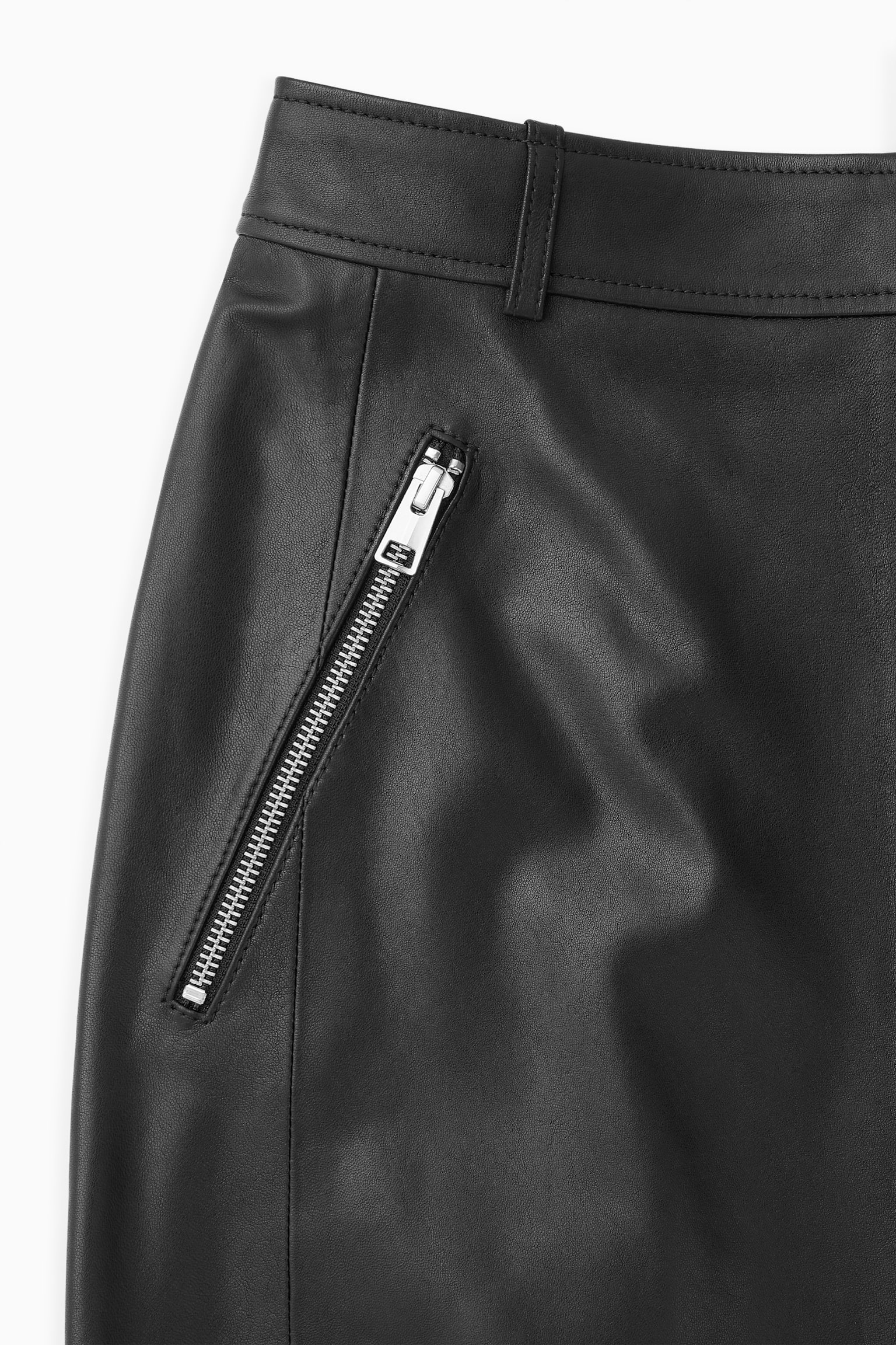 ZIP-UP LEATHER MIDI SKIRT - BLACK - 2